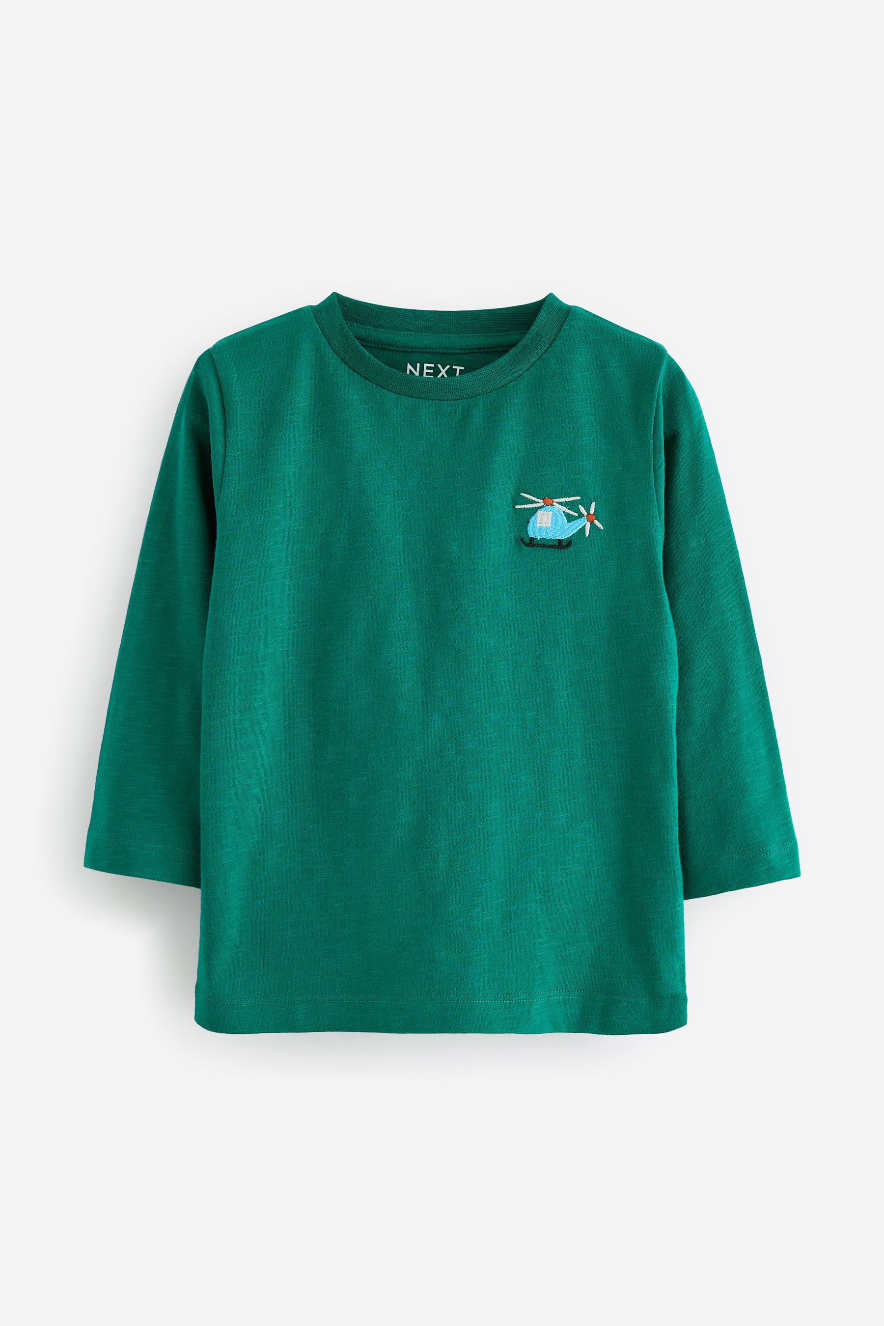 Green Helicopter 100% Cotton Long Sleeve Semi Plain T-Shirt (3mths-7yrs)