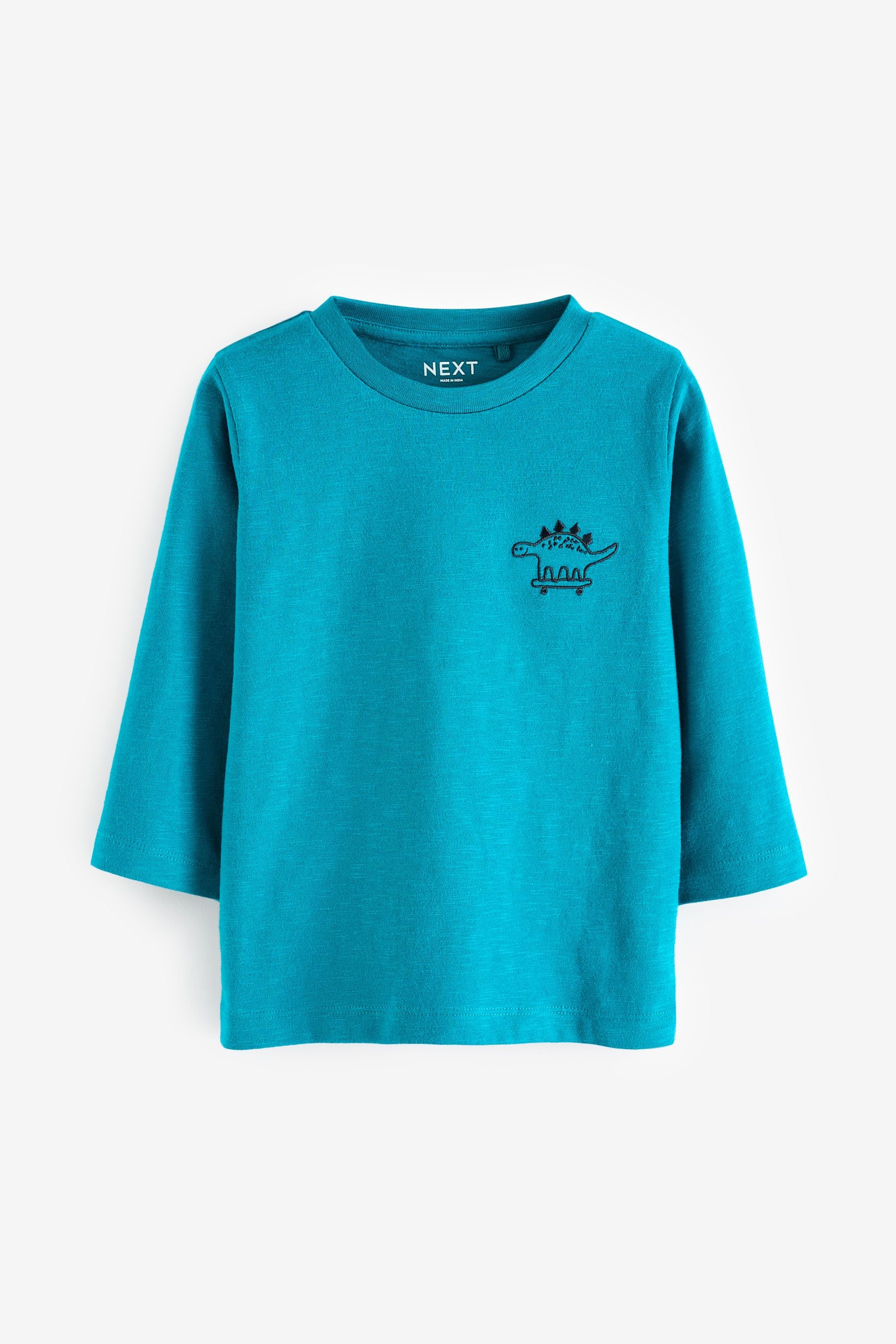 Turquoise Blue Dino 100% Cotton Long Sleeve Semi Plain T-Shirt (3mths-7yrs)