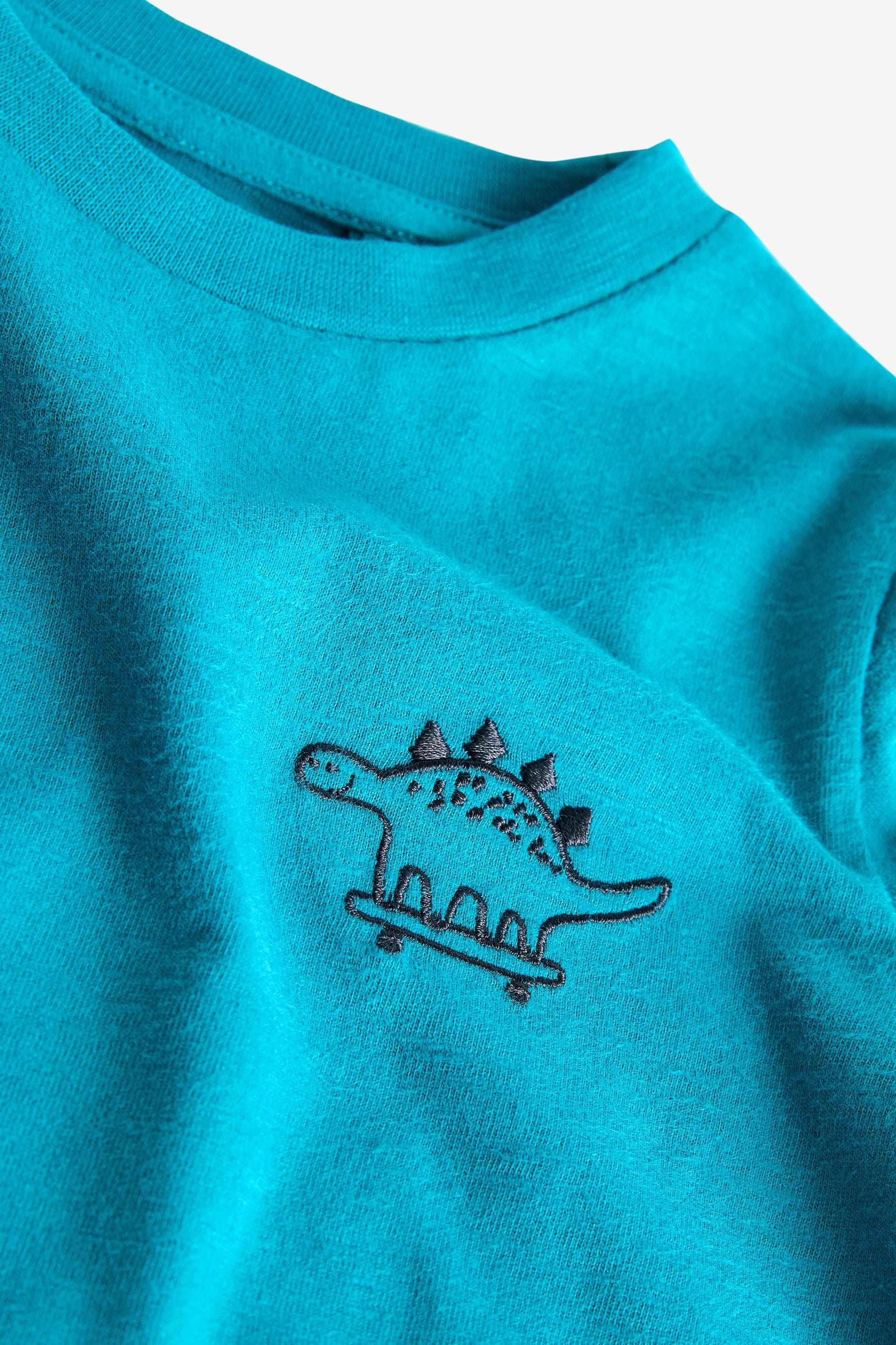 Turquoise Blue Dino 100% Cotton Long Sleeve Semi Plain T-Shirt (3mths-7yrs)