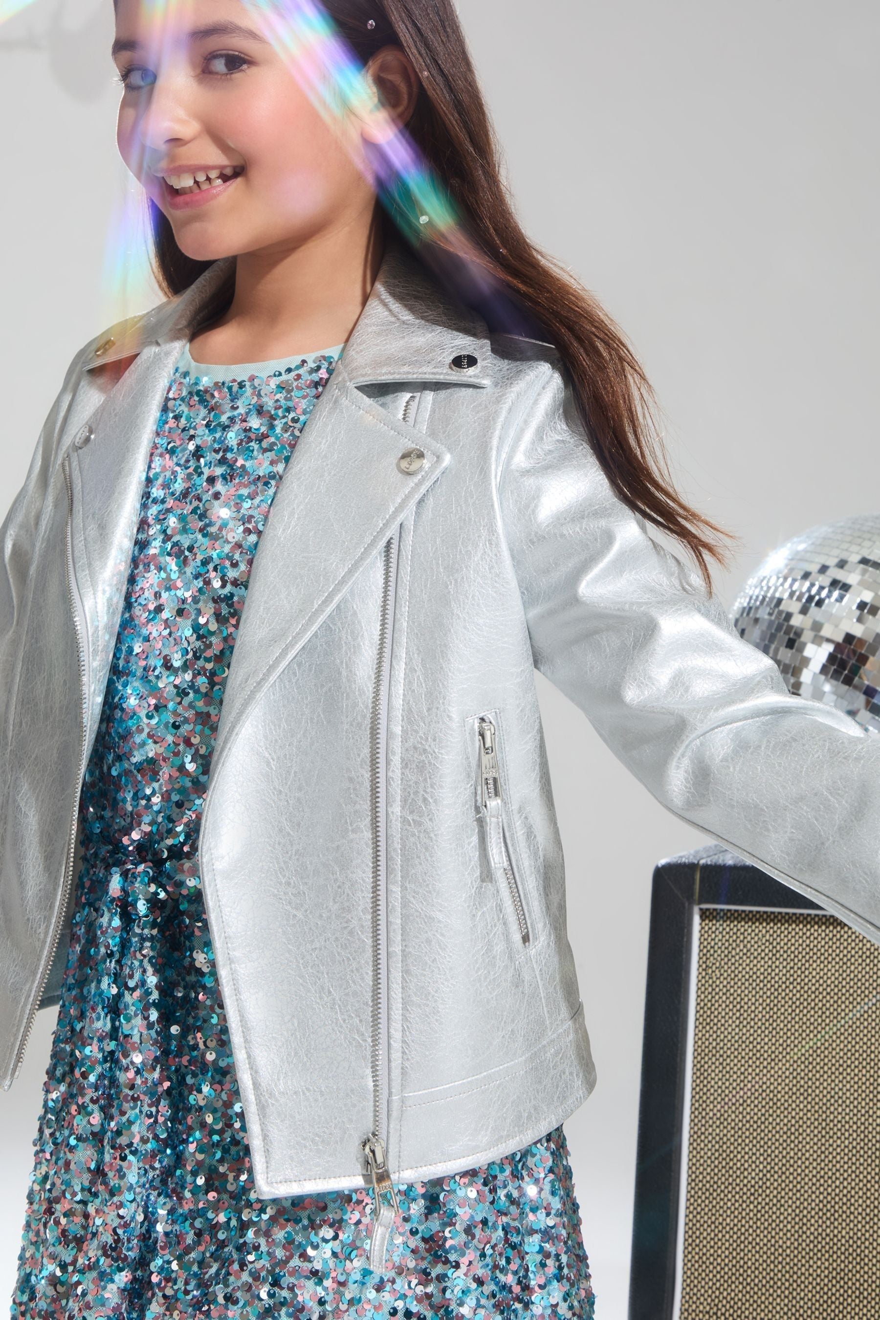 Silver Metallic Faux Leather Biker Jacket