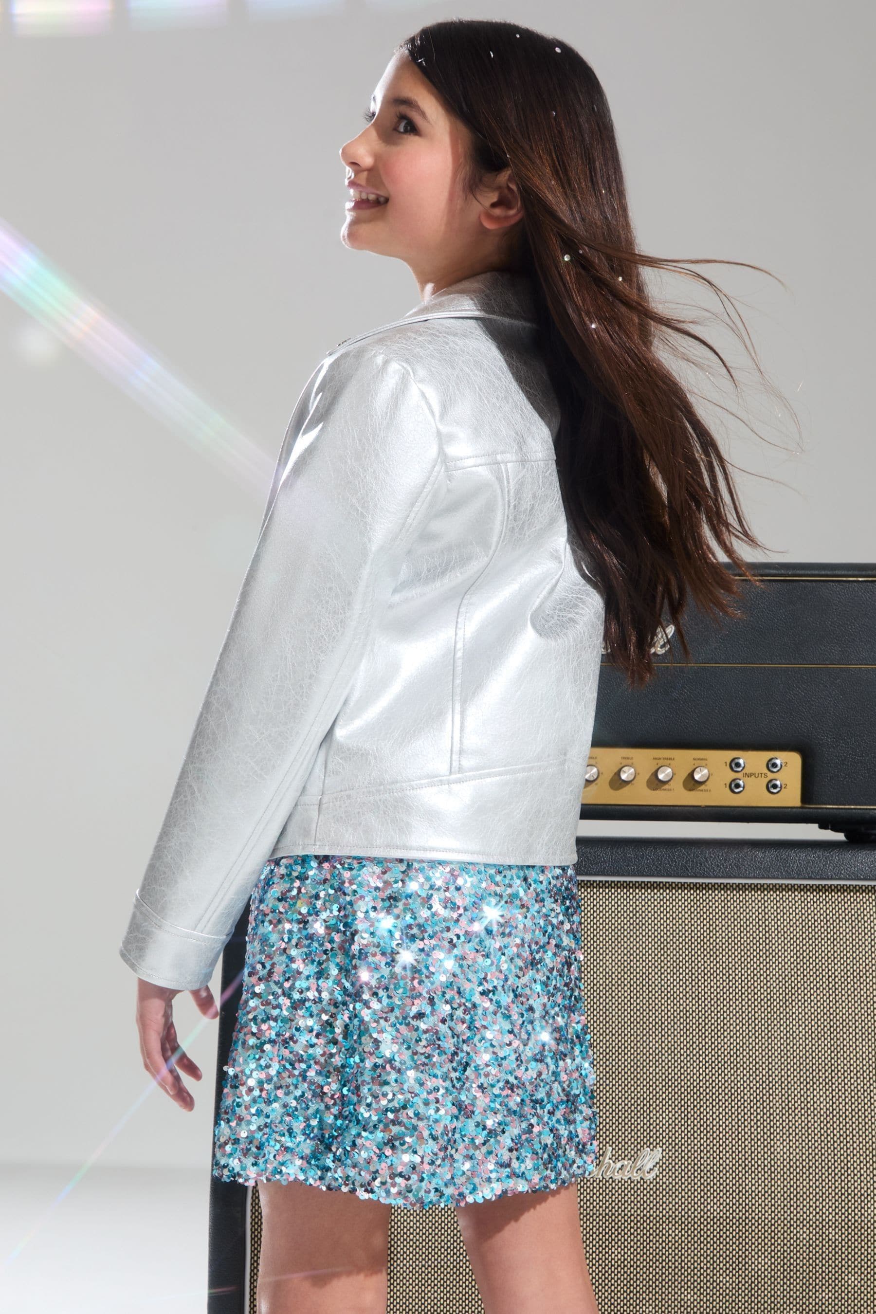 Silver Metallic Faux Leather Biker Jacket