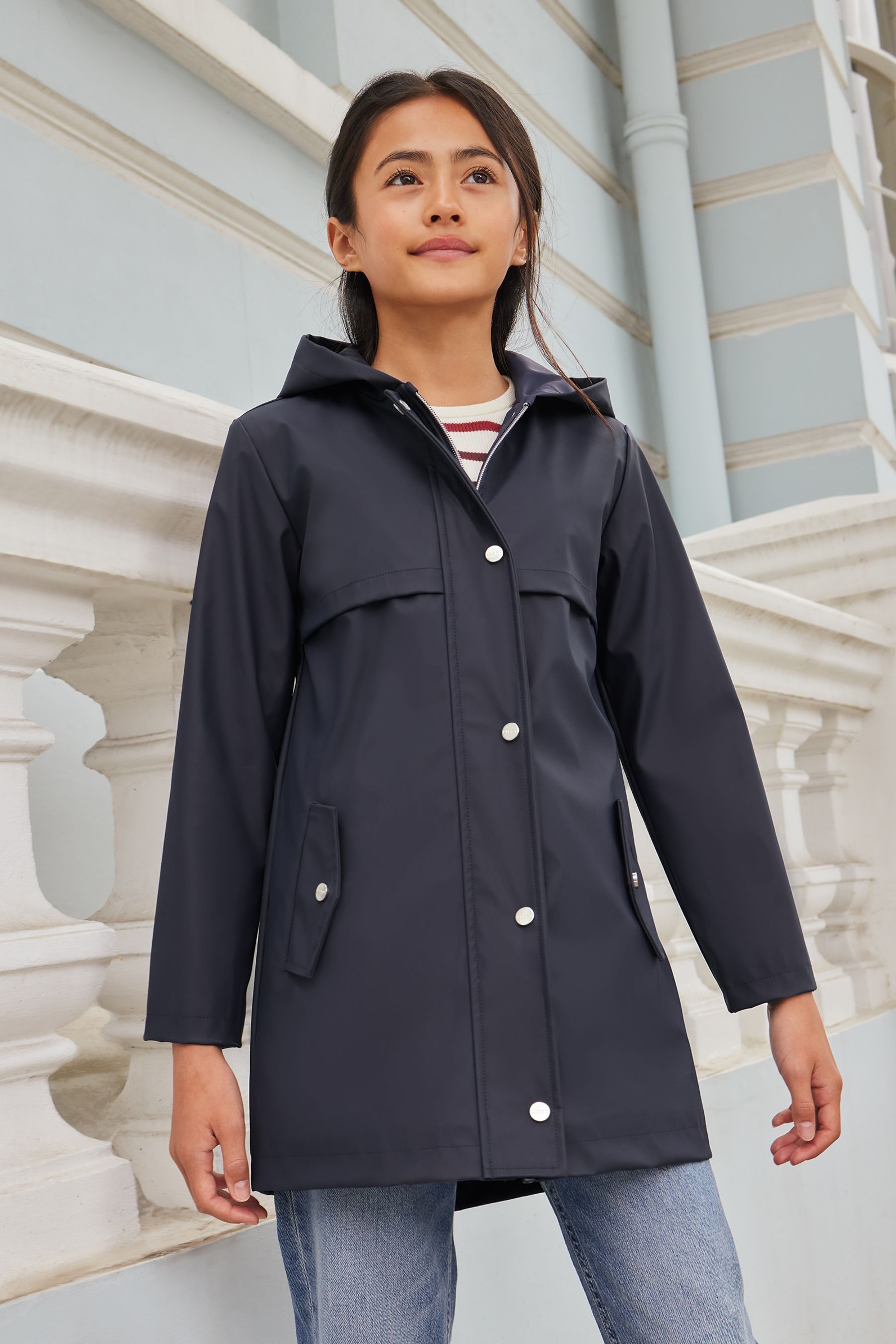 Lipsy Blue Shower Resistant Lightweight Rubberised Rain Coat (3yrs-16yrs)