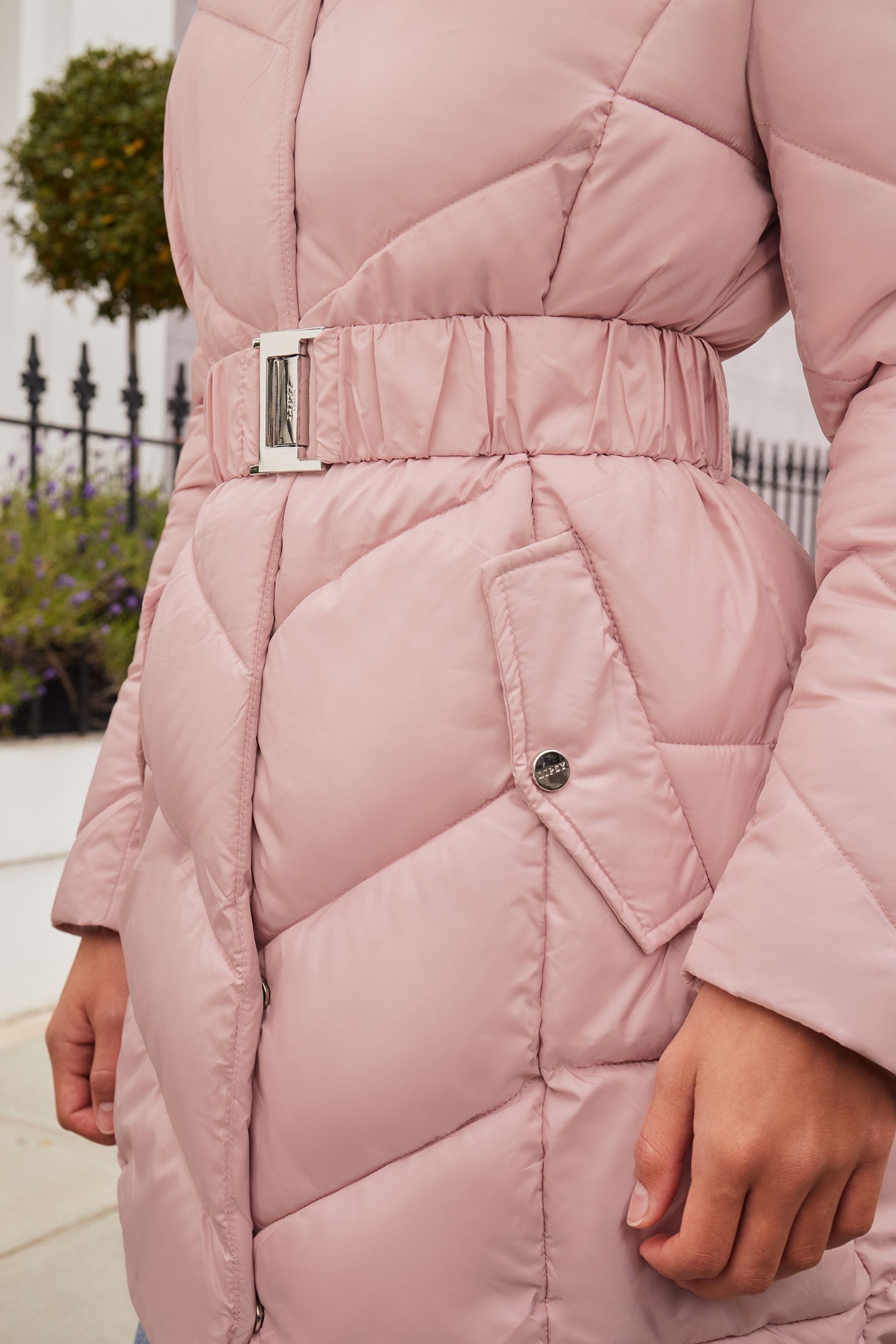 Lipsy Pink Shower Resistant Longline Belted Padded Coat (5-16yrs)