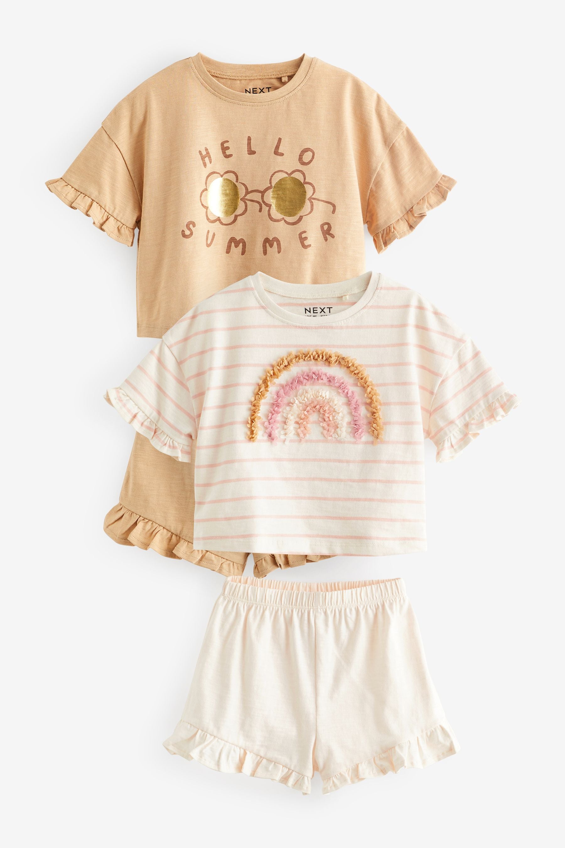 Cream Neutral T-Shirt and Shorts 4 Piece Set (3mths-7yrs)