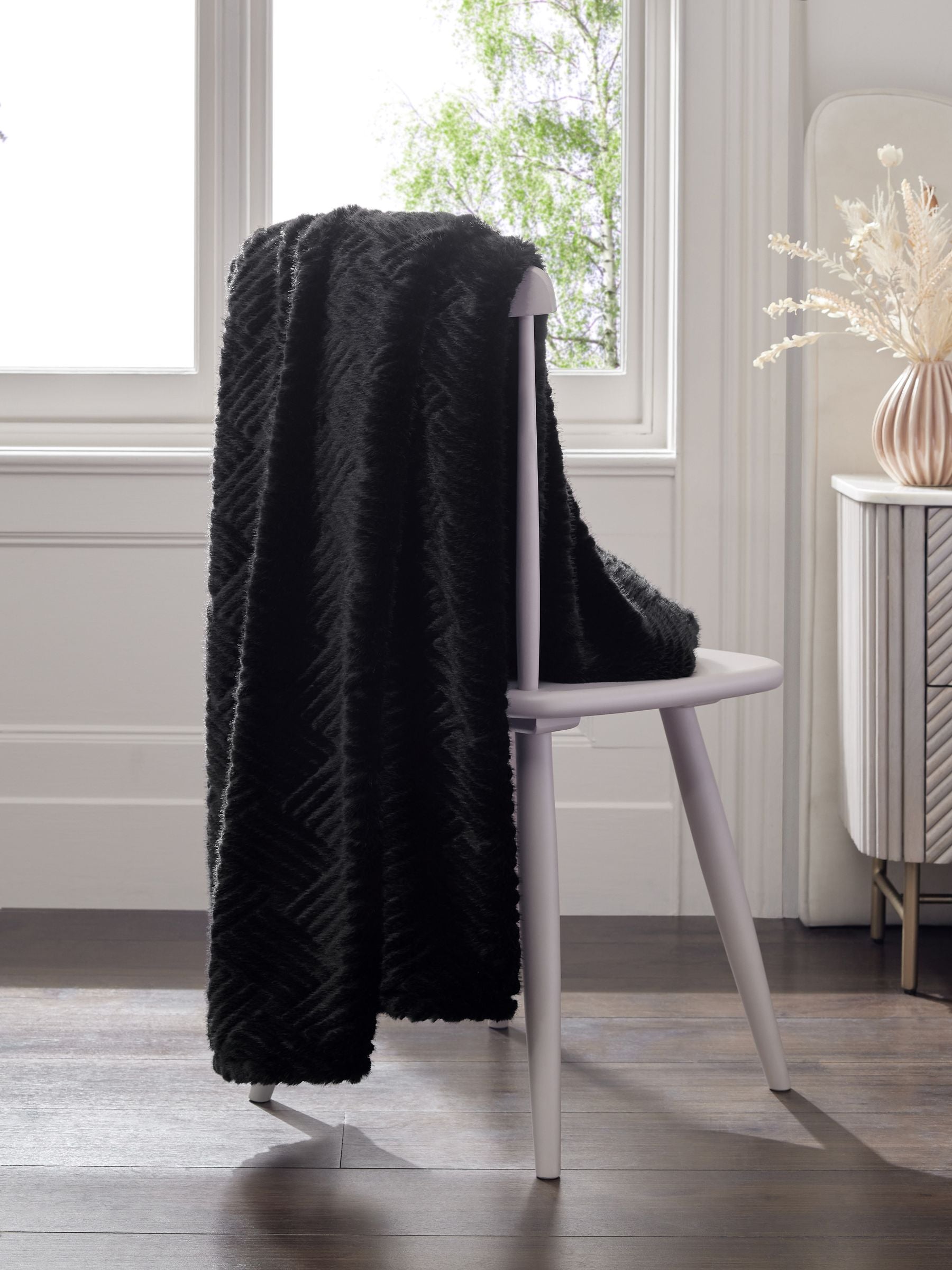 Black Basset Embossed Faux Fur Throw