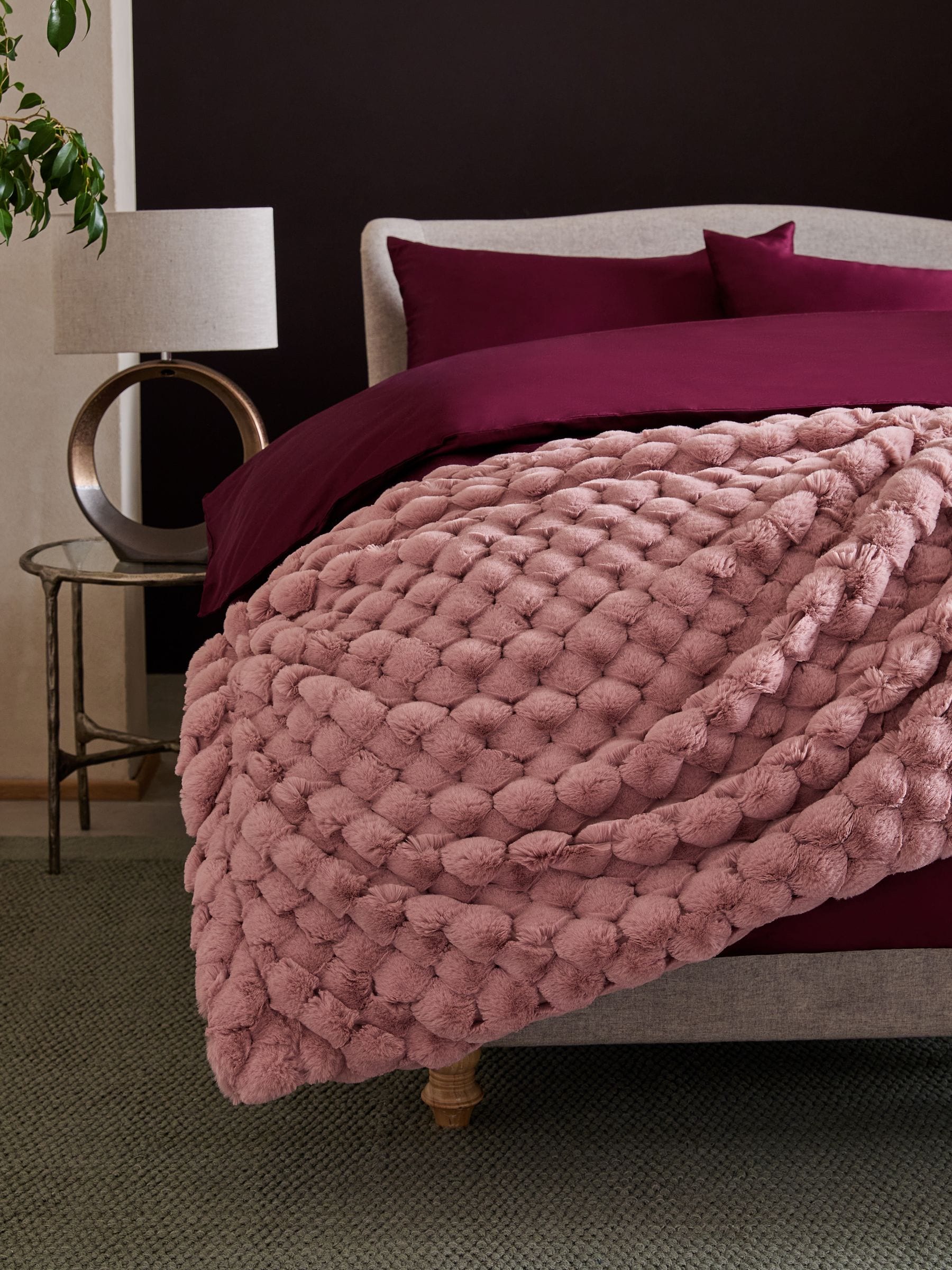 Pink Luna Scalloped Plush Faux Fur Throw