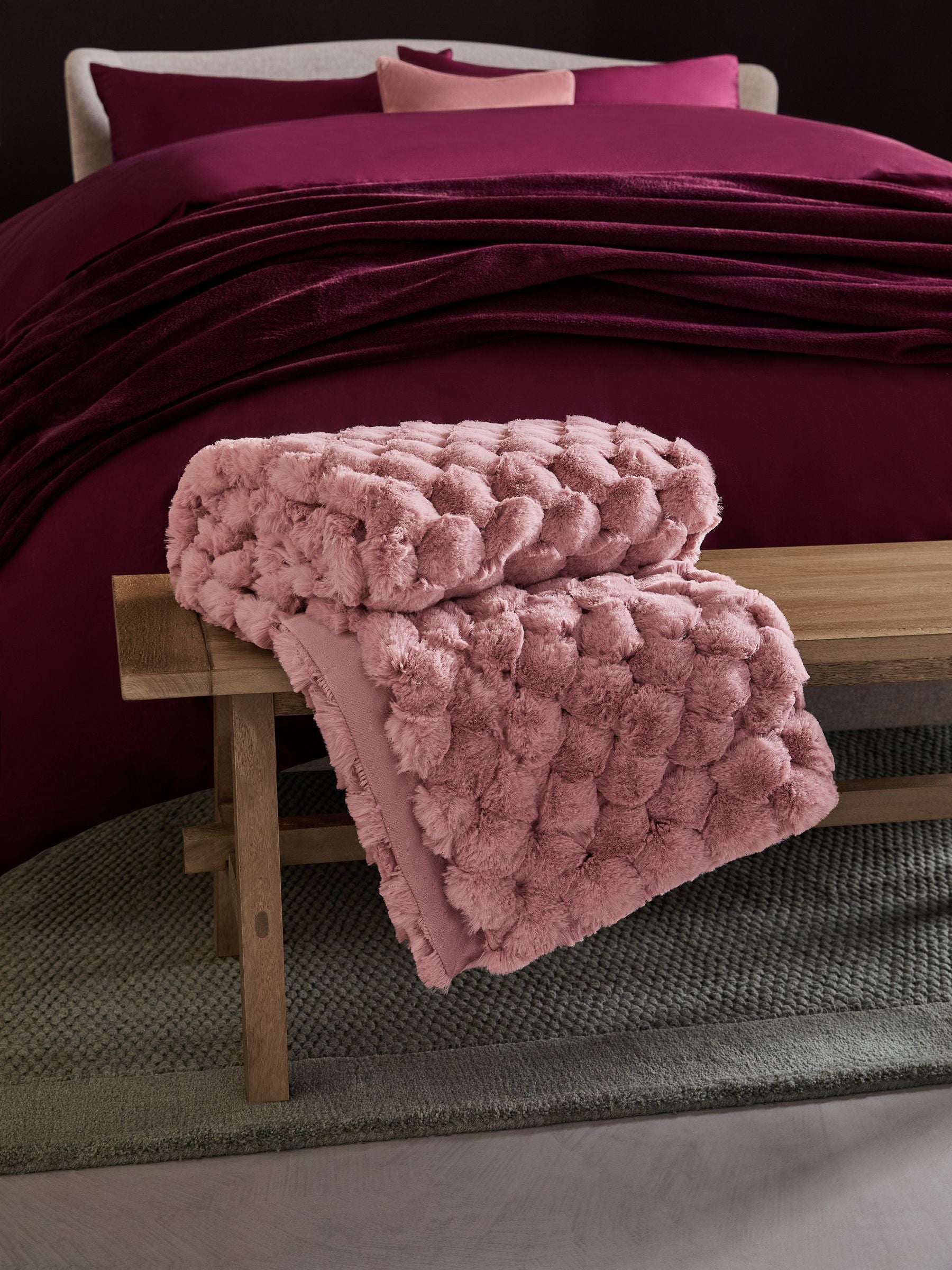 Pink Luna Scalloped Plush Faux Fur Throw