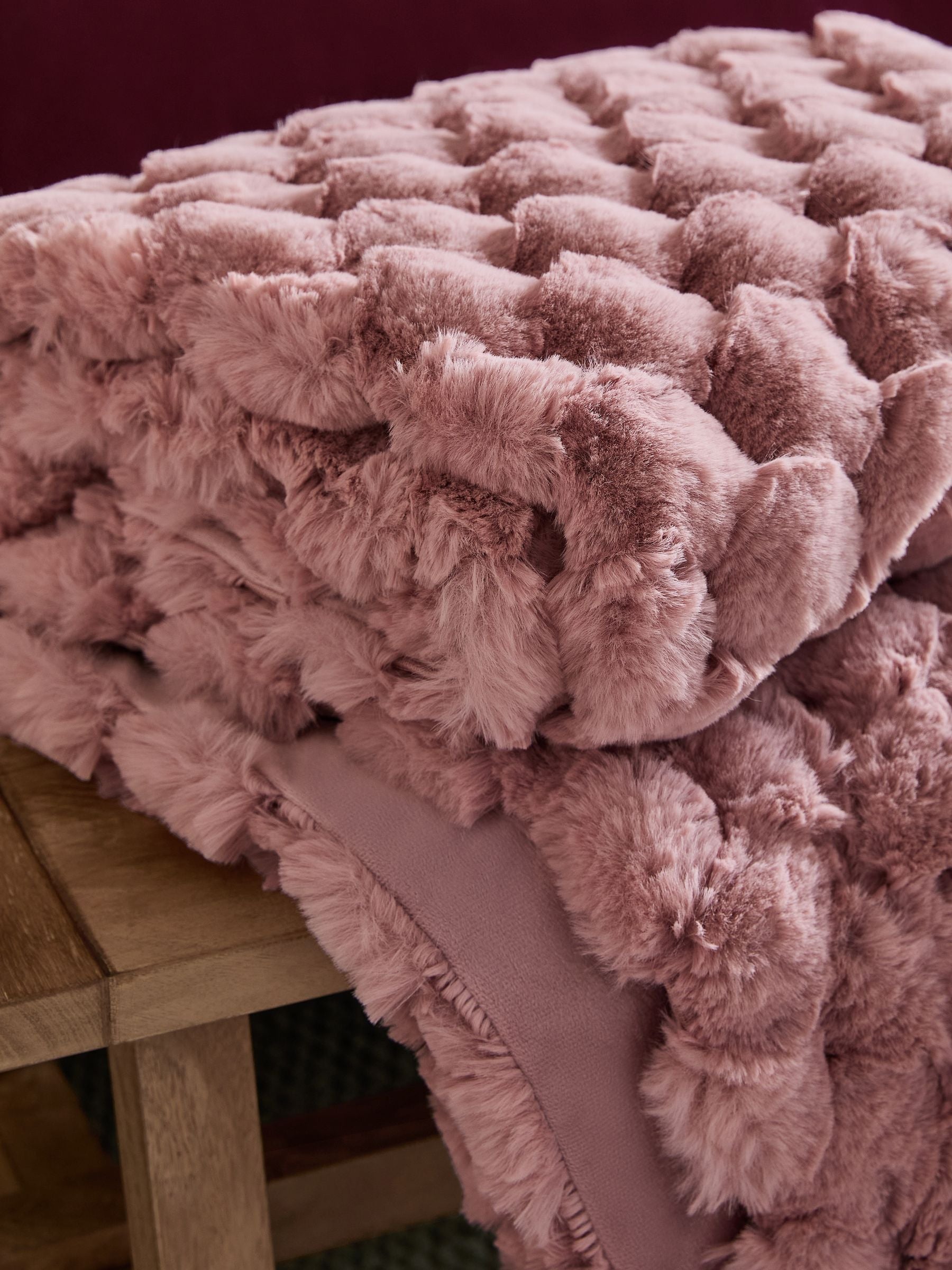 Pink Luna Scalloped Plush Faux Fur Throw