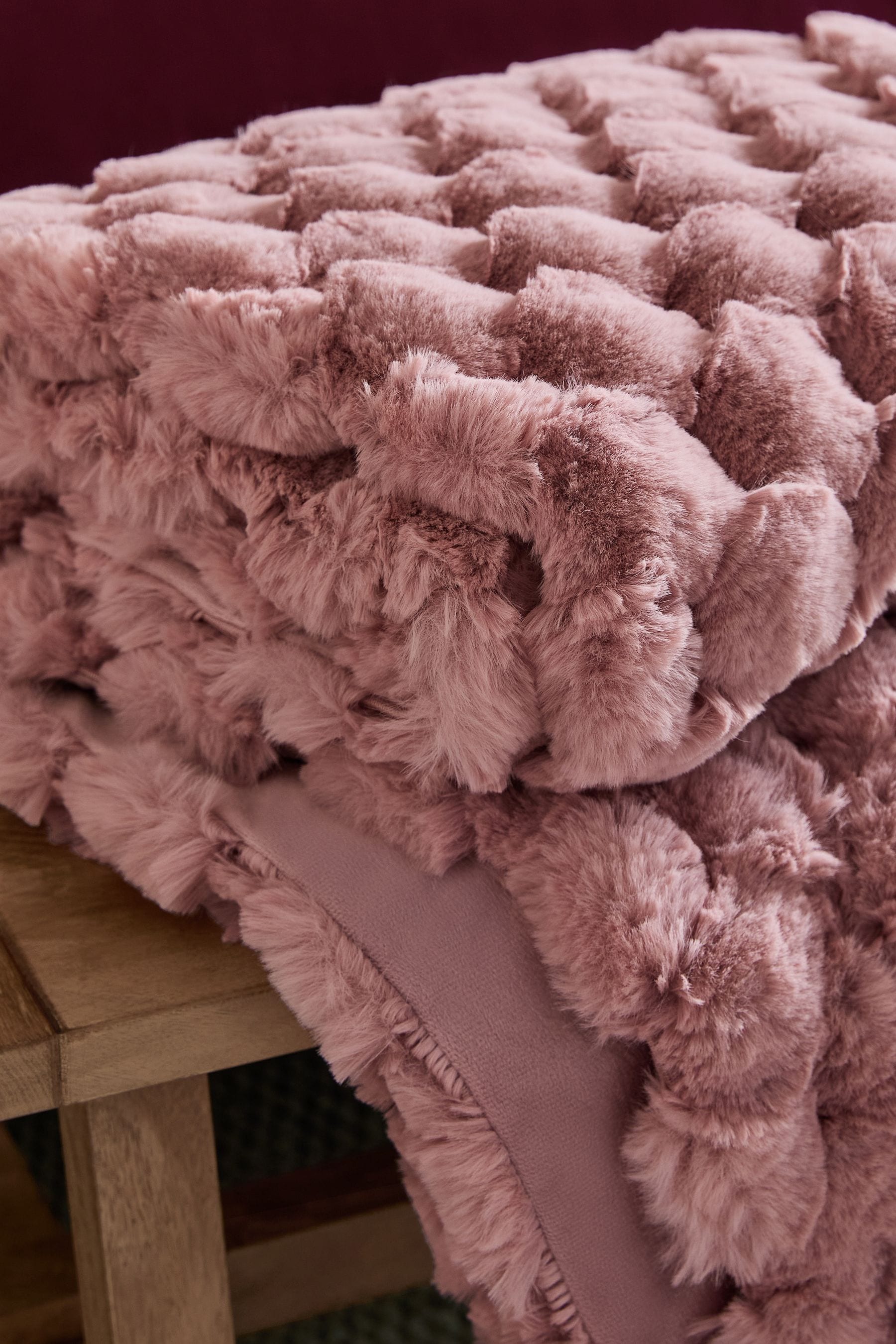 Pink Luna Scalloped Plush Faux Fur Throw