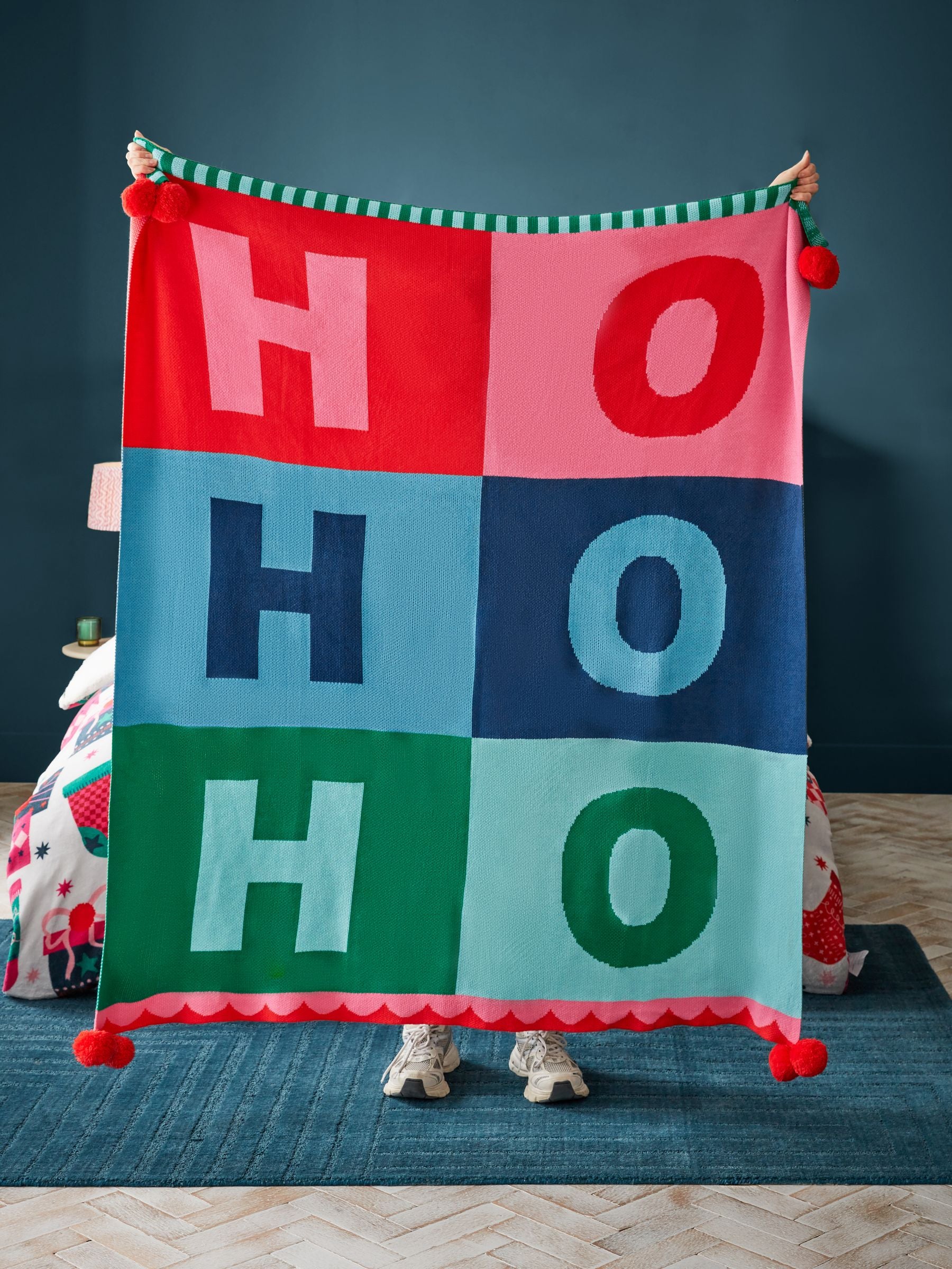 Bright Christmas Knit HO HO HO Throw