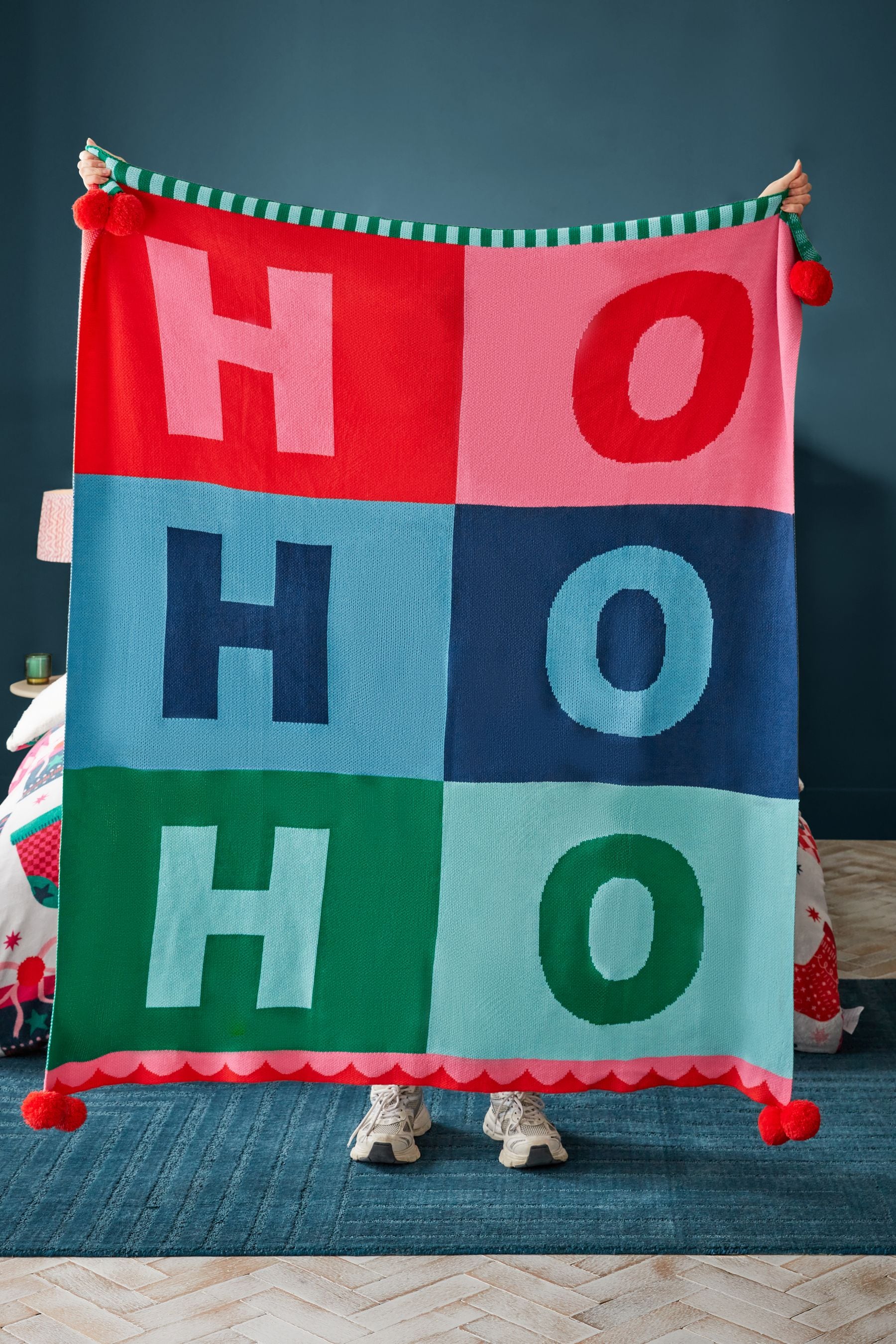 Bright Christmas Knit HO HO HO Throw