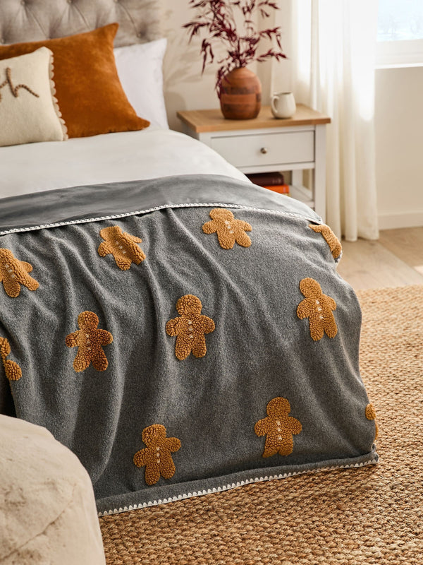 Grey Christmas Gingerbread Throw