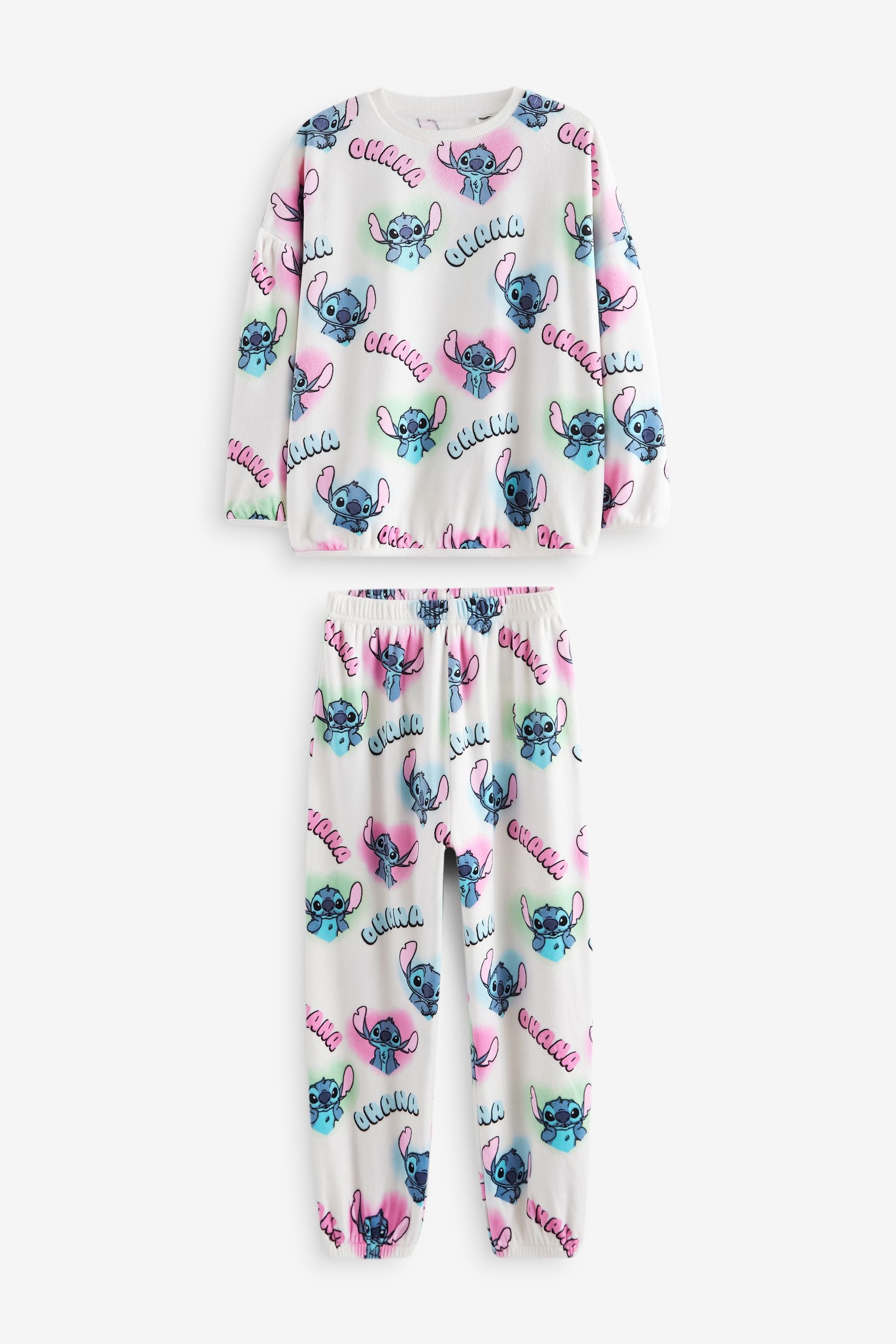 White/Pink License Lilo and Stitch Cosy Fleece Pyjamas (3-16yrs)