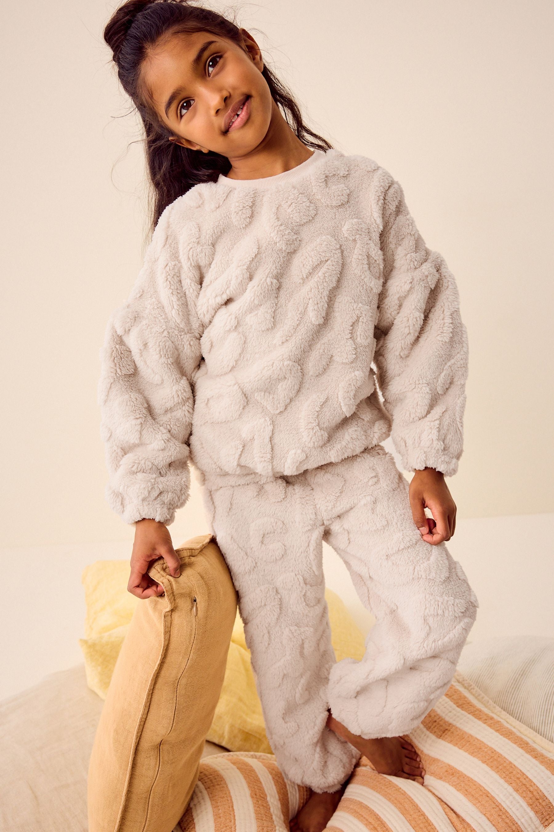 Cream Animal Print Cosy Fleece Jacquard Pyjamas (3-16yrs)