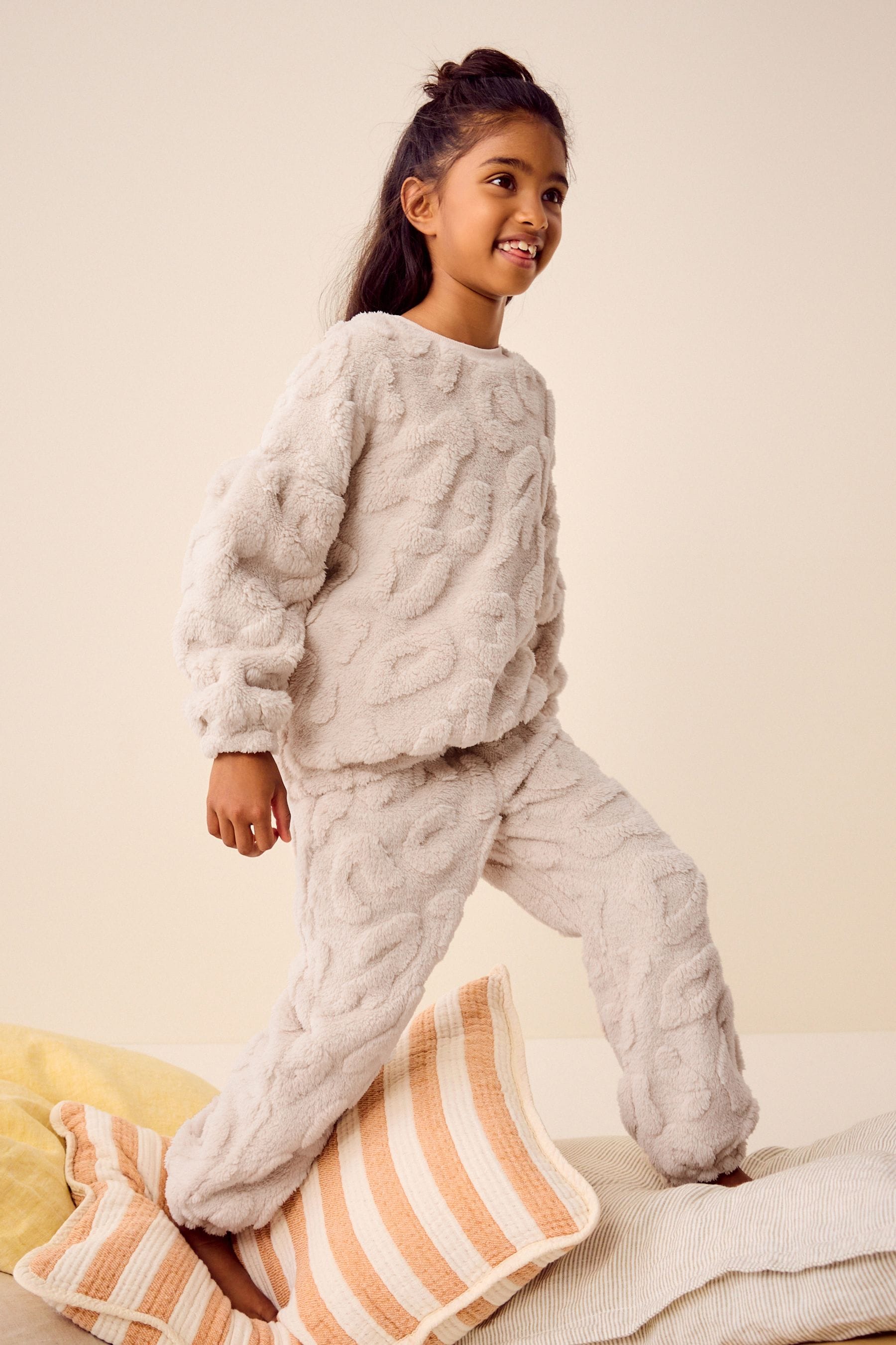 Cream Animal Print Cosy Fleece Jacquard Pyjamas (3-16yrs)