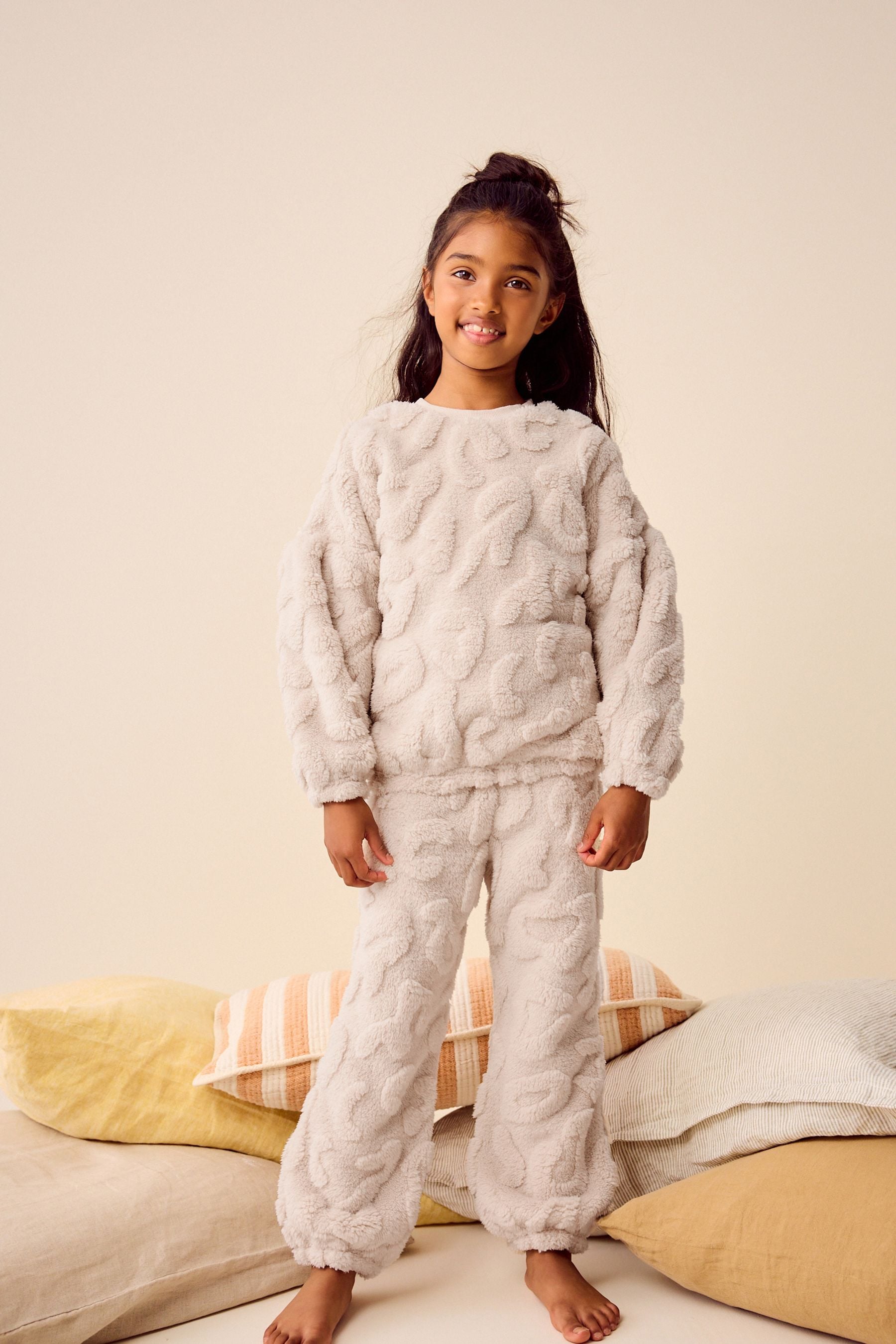 Cream Animal Print Cosy Fleece Jacquard Pyjamas (3-16yrs)