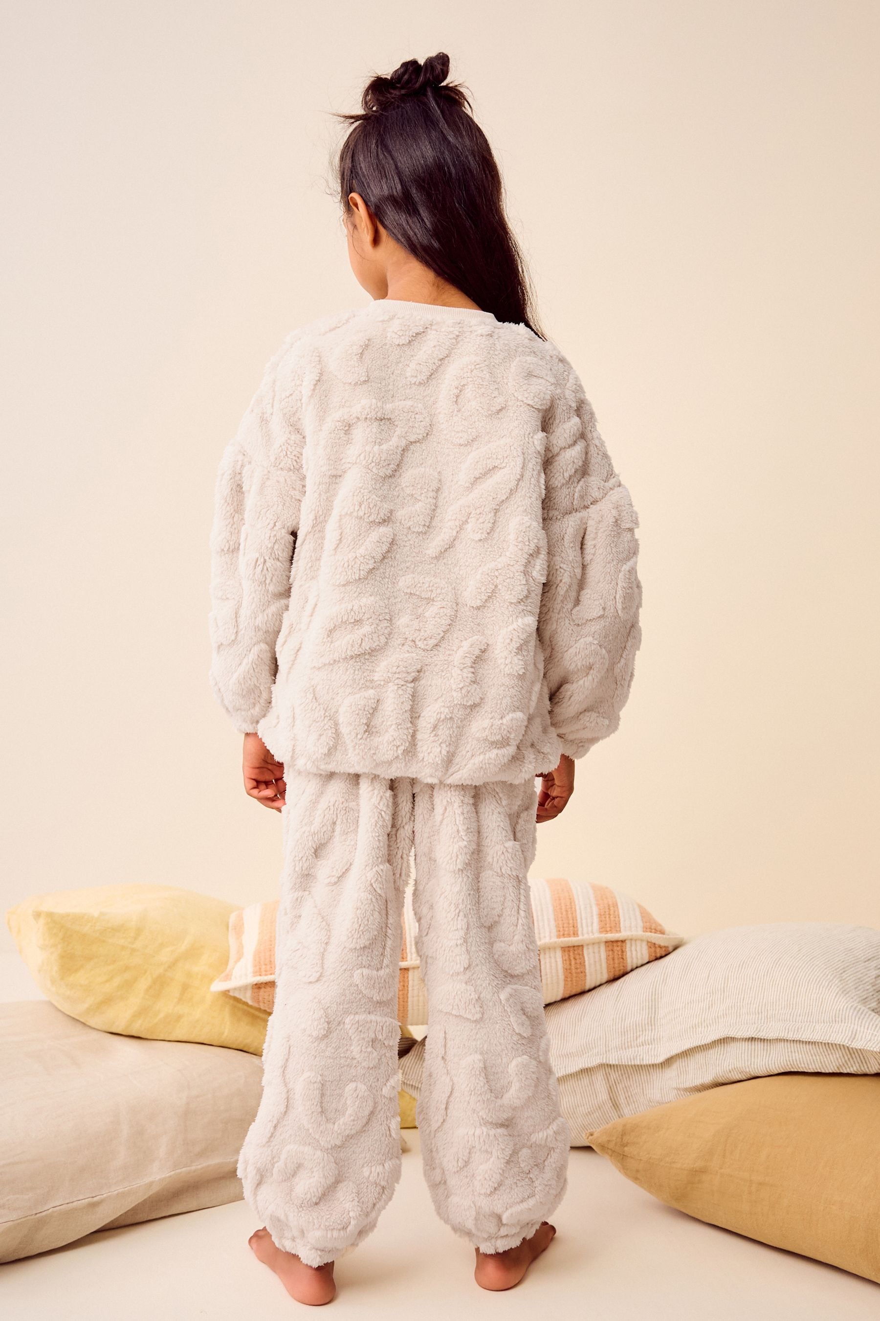 Cream Animal Print Cosy Fleece Jacquard Pyjamas (3-16yrs)