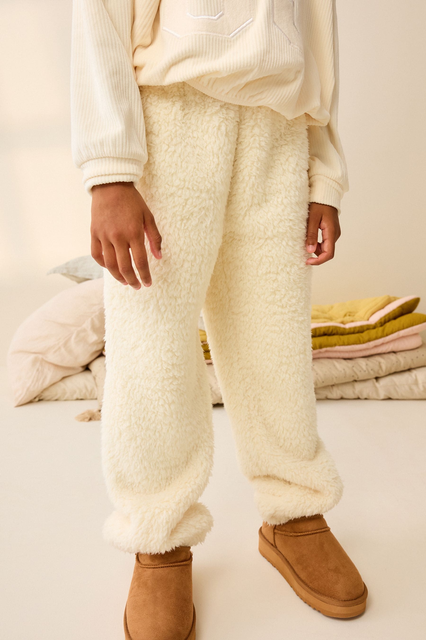 Cream/Blue Cosy Fleece Pyjamas (3-16yrs)