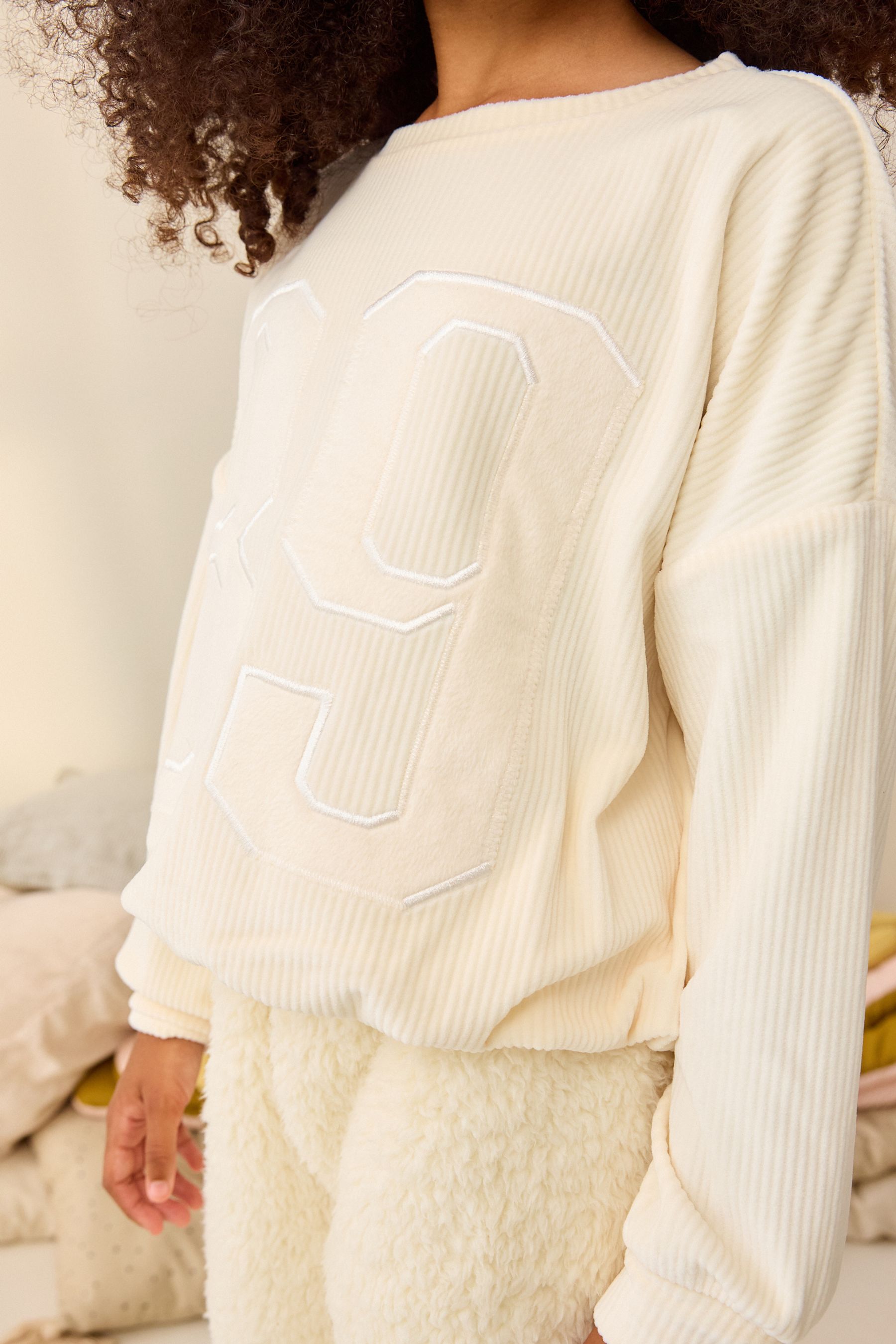 Cream/Blue Cosy Fleece Pyjamas (3-16yrs)