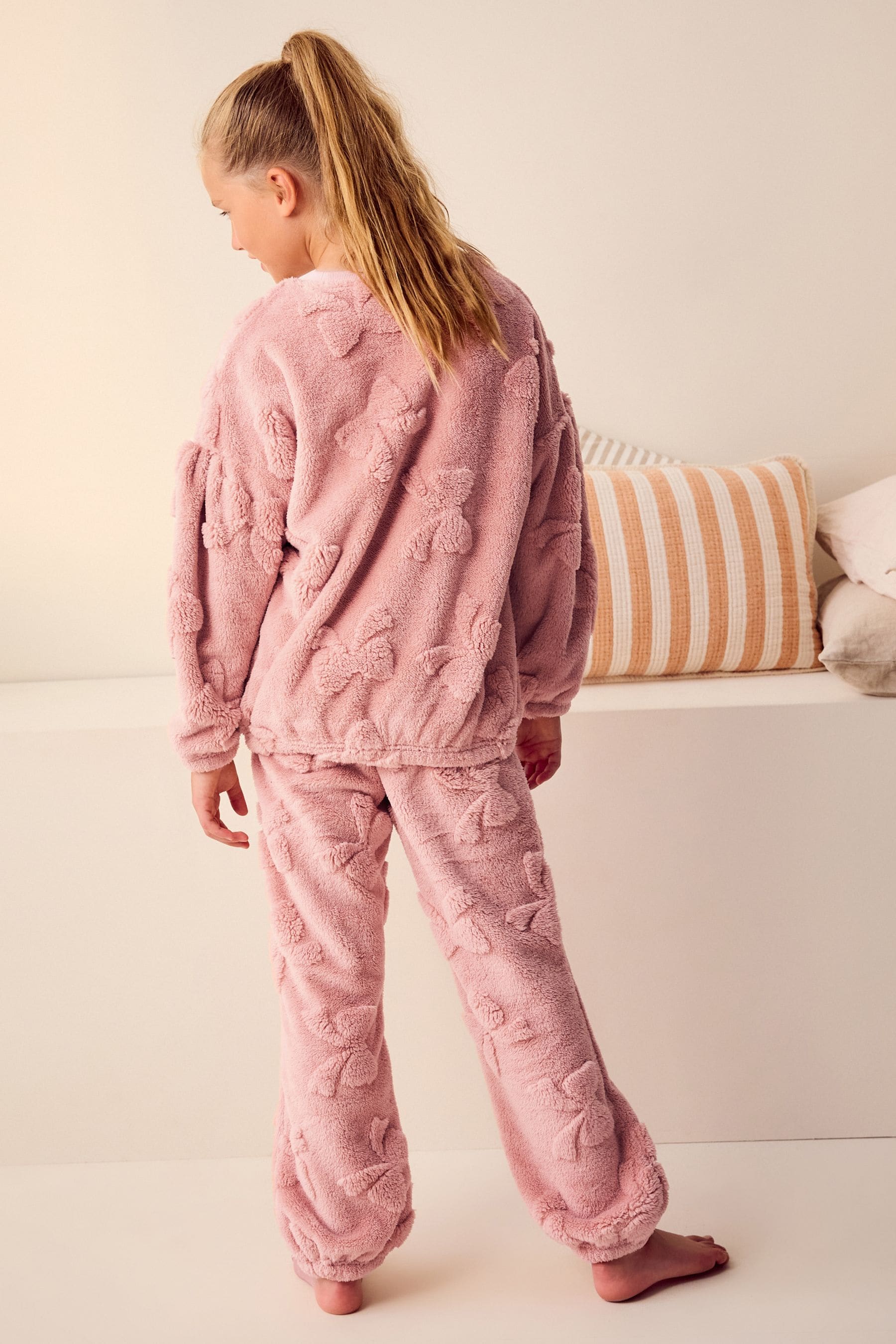 Pink Bow Cosy Fleece Jacquard Pyjamas (3-16yrs)