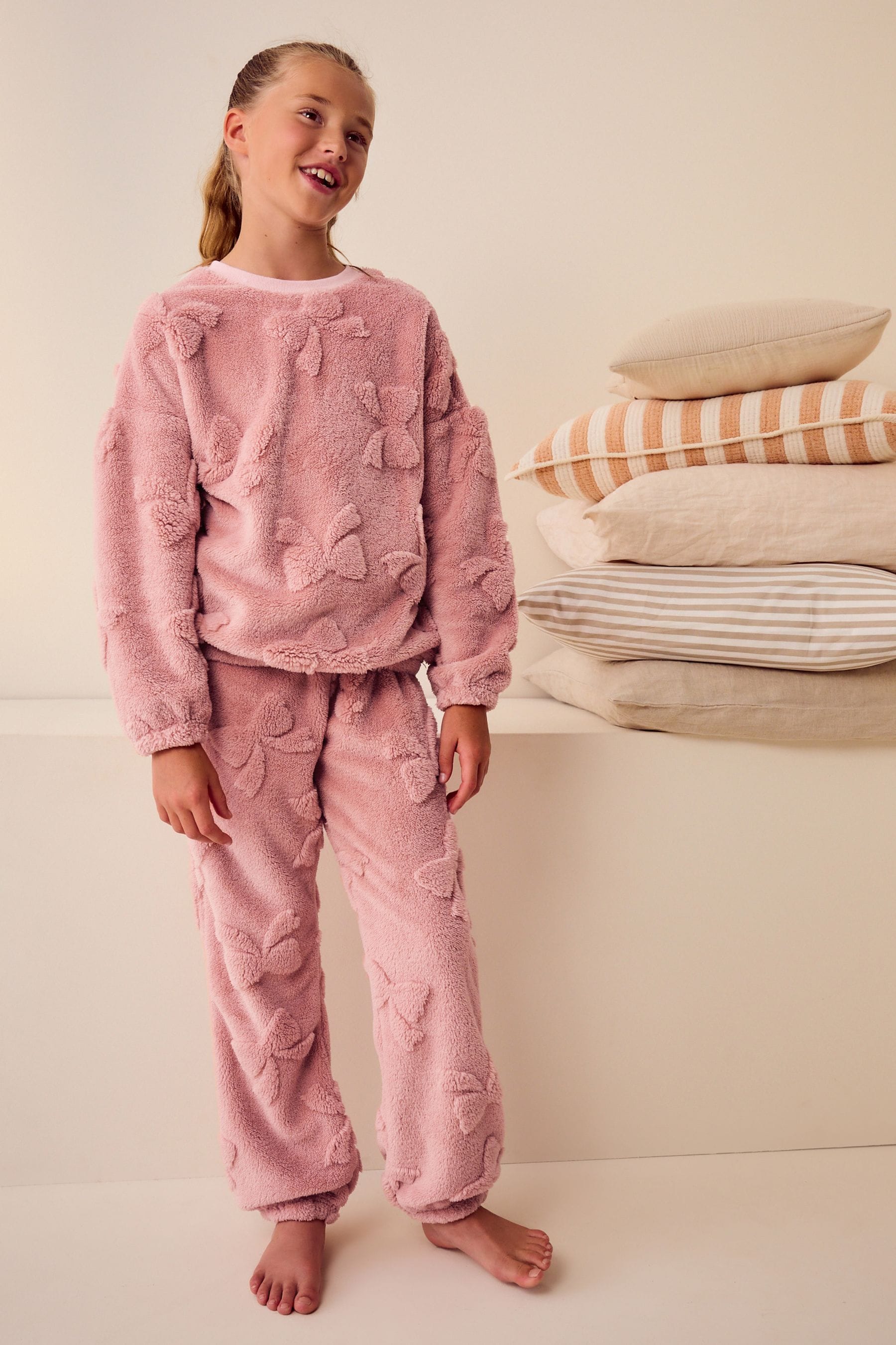 Pink Bow Cosy Fleece Jacquard Pyjamas (3-16yrs)