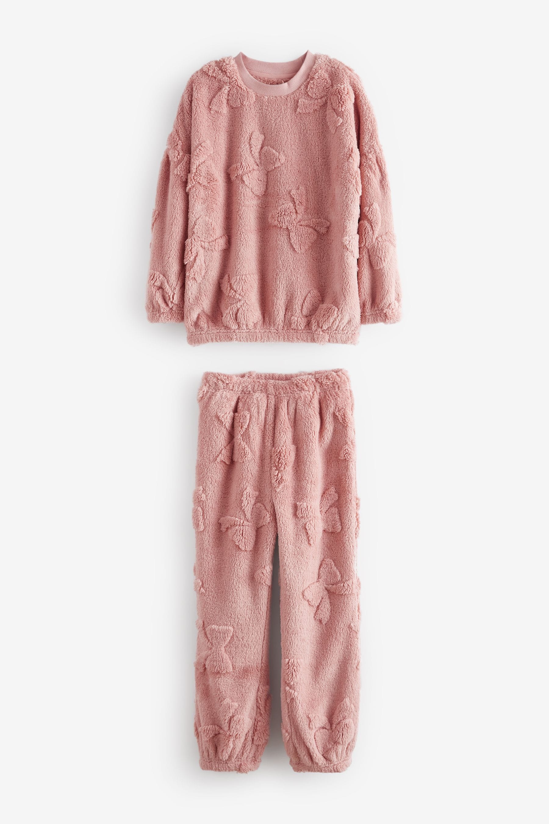 Pink Bow Cosy Fleece Jacquard Pyjamas (3-16yrs)