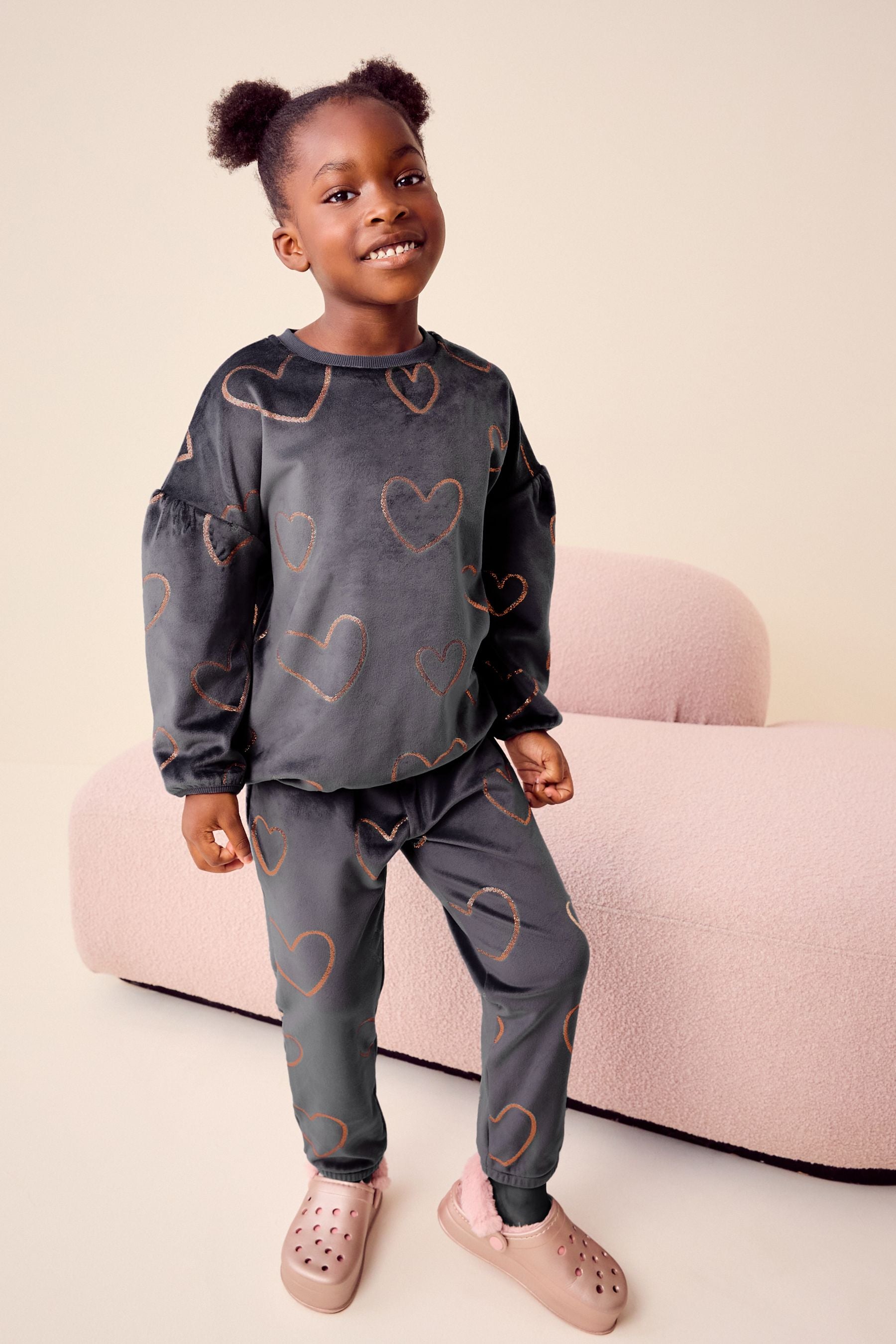 Charcoal Grey Heart Cosy Fleece Pyjamas (9mths-16yrs)