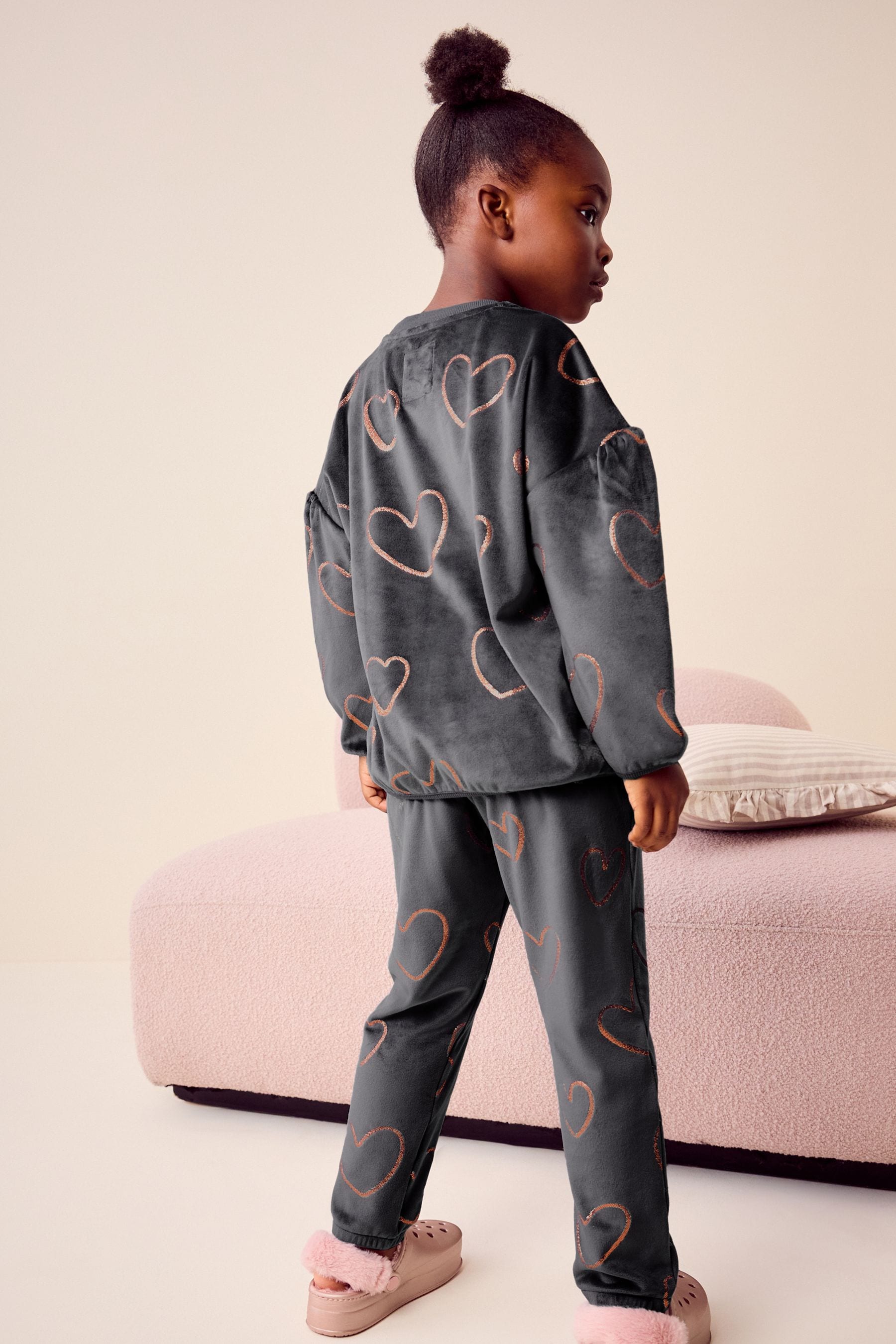 Charcoal Grey Heart Cosy Fleece Pyjamas (9mths-16yrs)