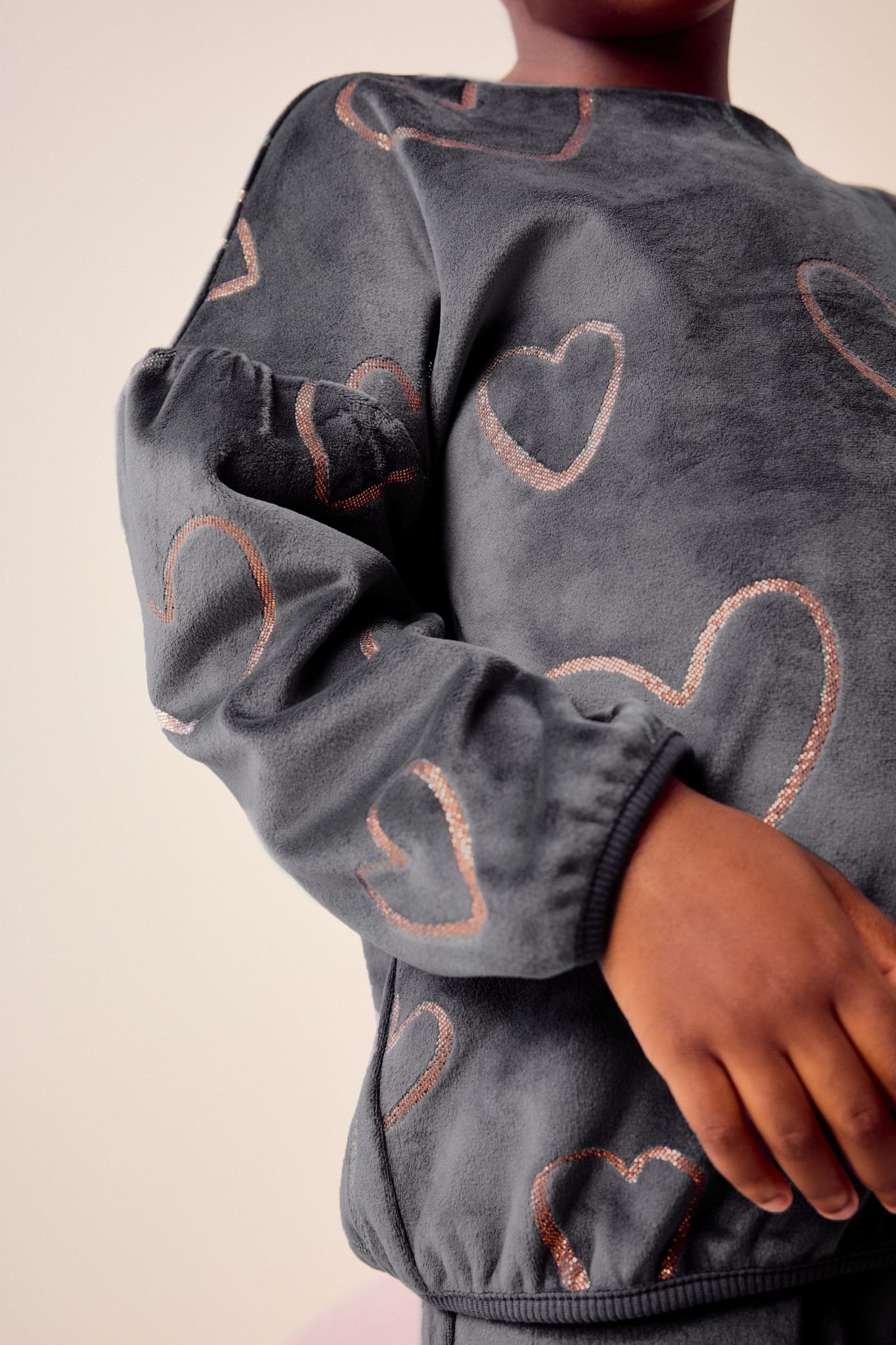 Charcoal Grey Heart Cosy Fleece Pyjamas (9mths-16yrs)