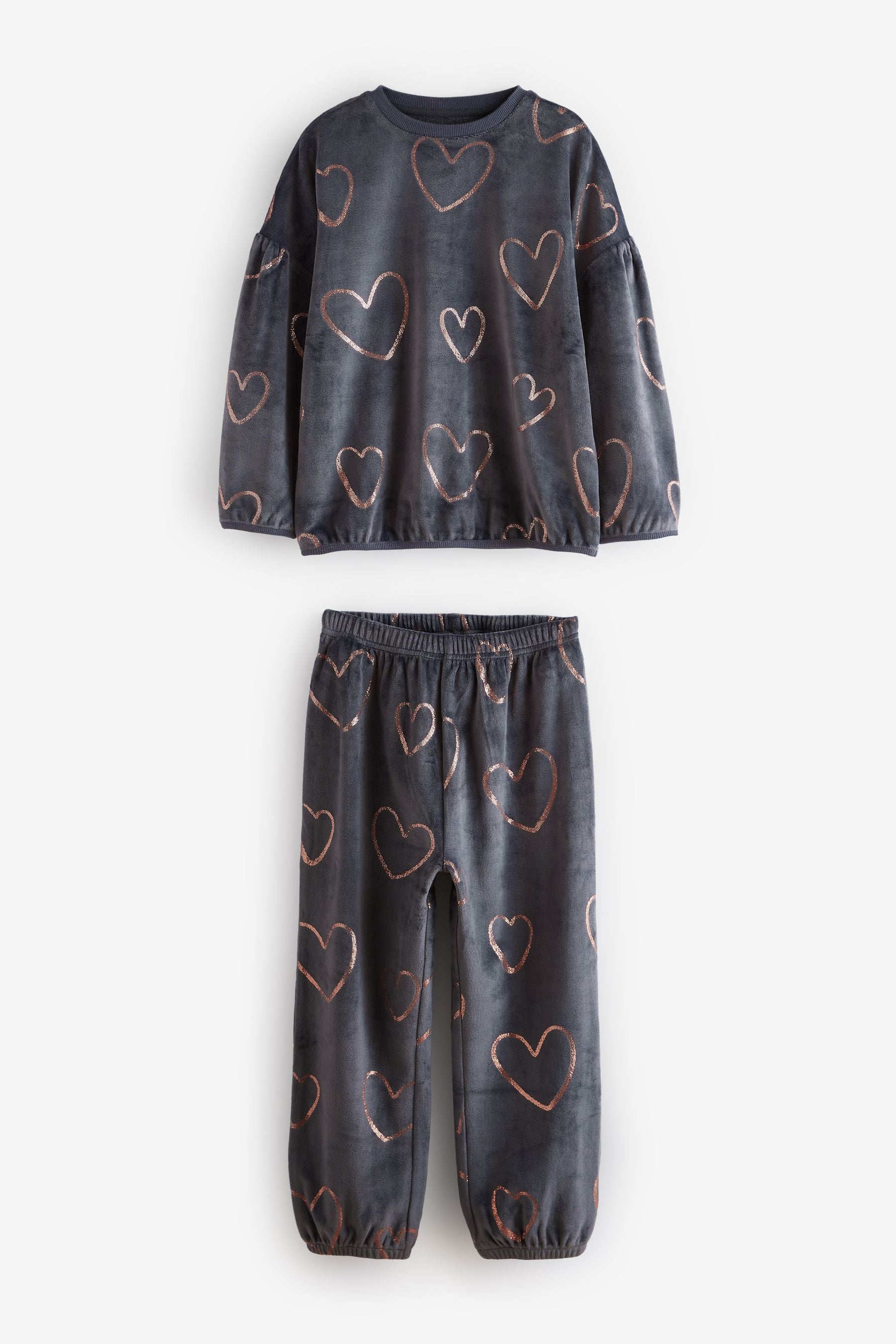 Charcoal Grey Heart Cosy Fleece Pyjamas (9mths-16yrs)