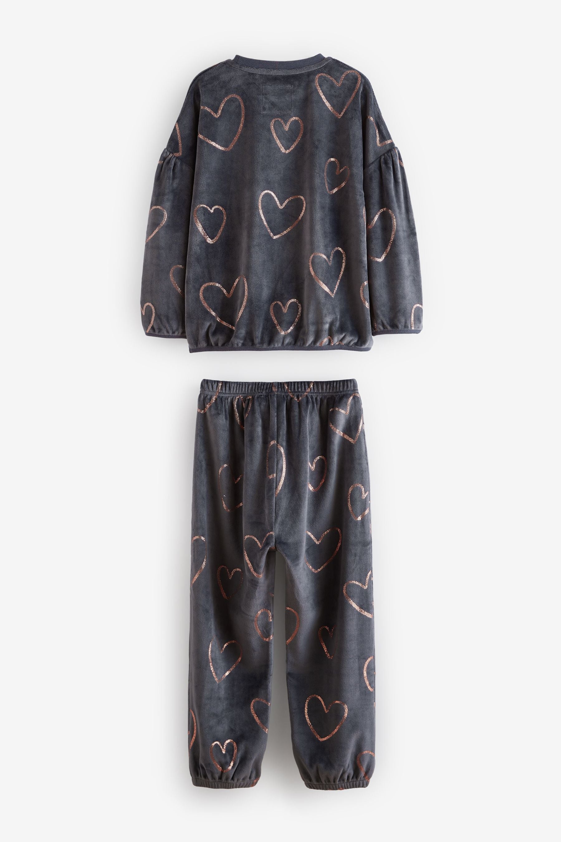 Charcoal Grey Heart Cosy Fleece Pyjamas (9mths-16yrs)