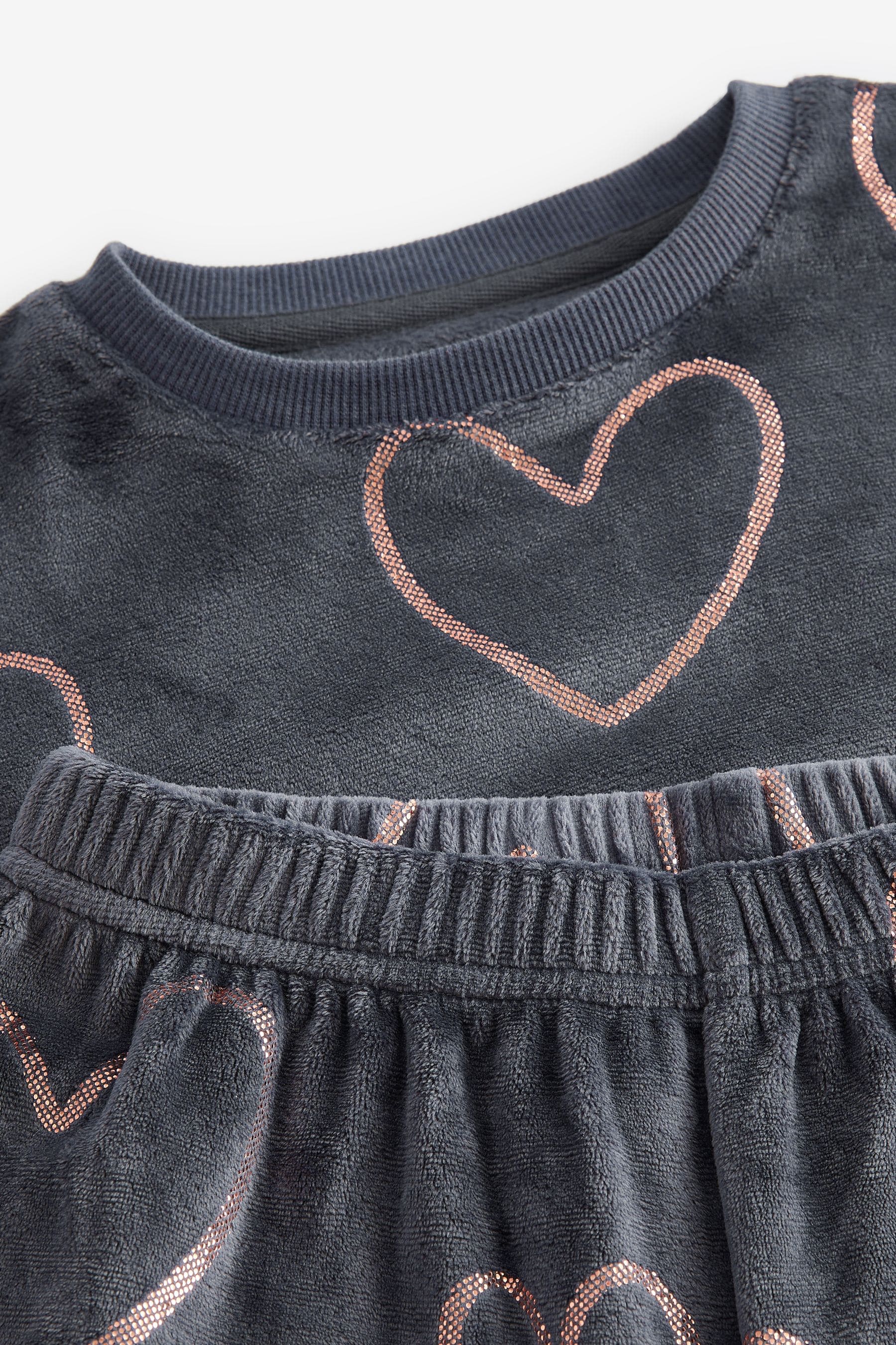 Charcoal Grey Heart Cosy Fleece Pyjamas (9mths-16yrs)