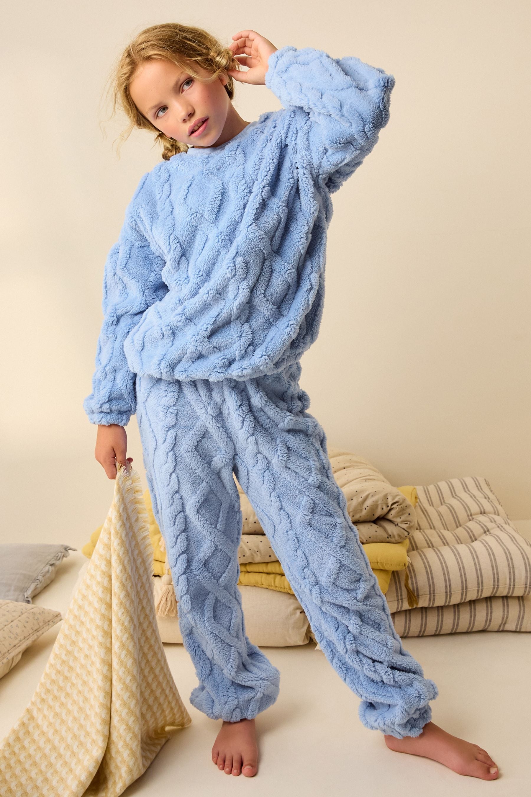 Blue Cable Cosy Fleece Jacquard Pyjamas (3-16yrs)