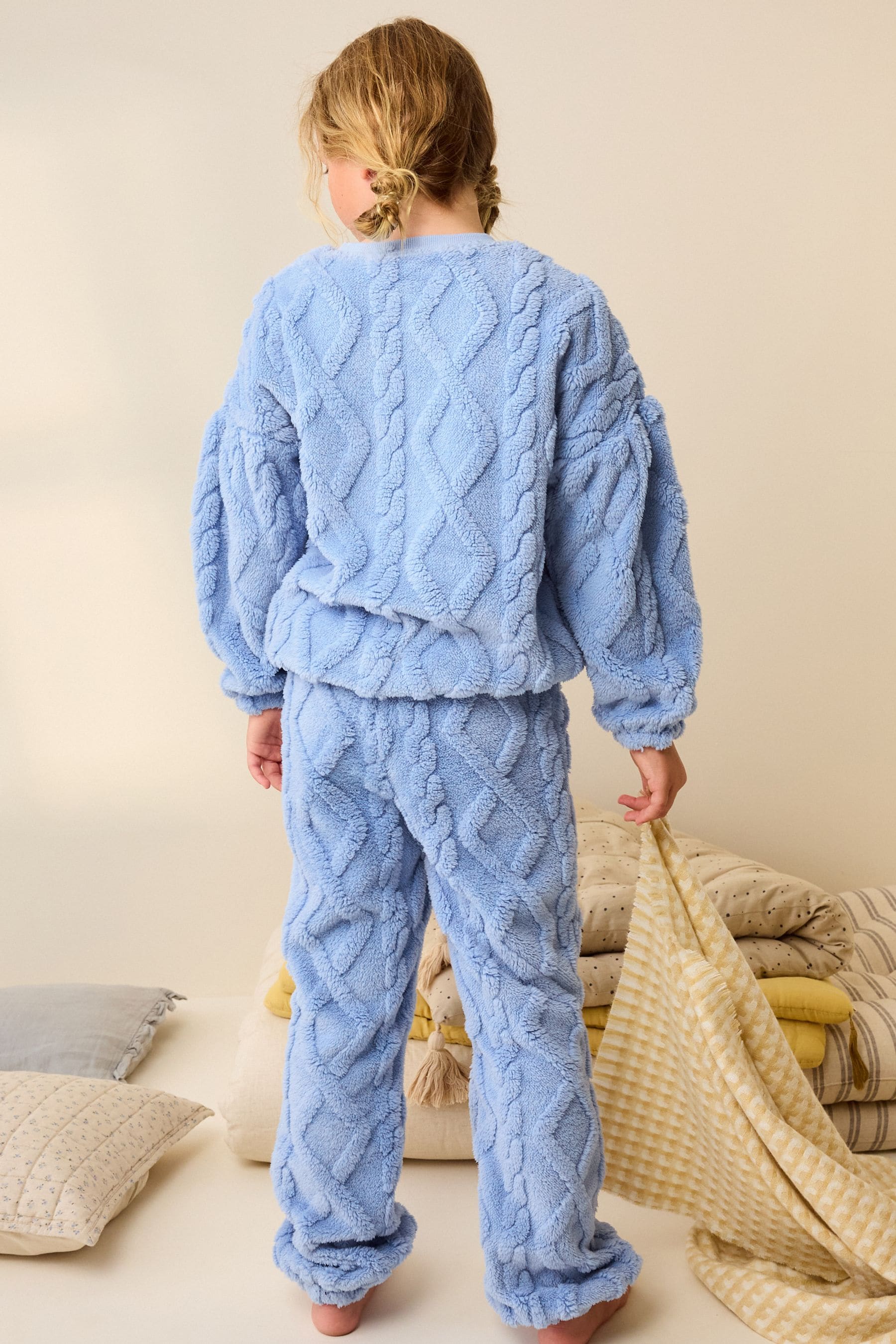 Blue Cable Cosy Fleece Jacquard Pyjamas (3-16yrs)