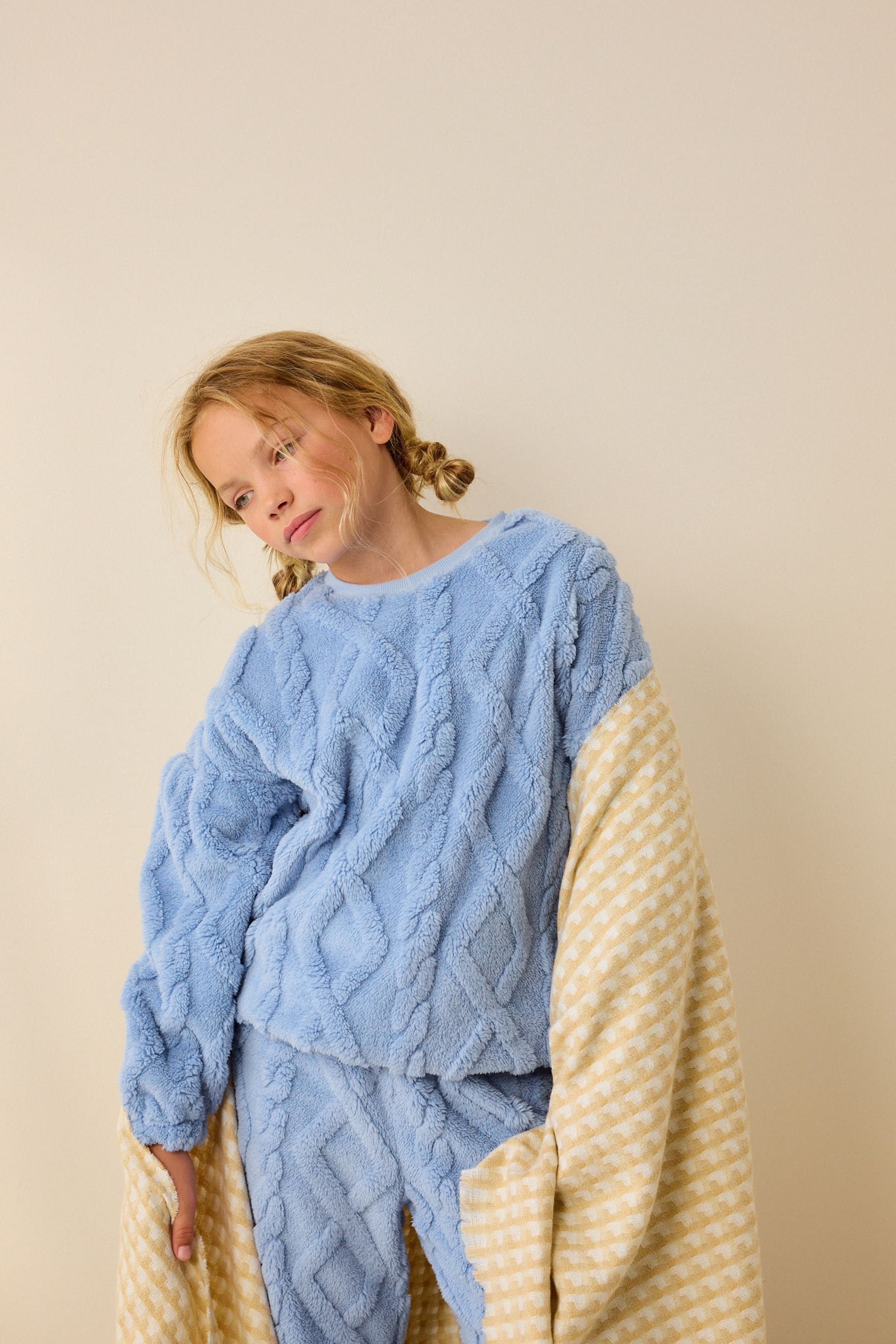 Blue Cable Cosy Fleece Jacquard Pyjamas (3-16yrs)