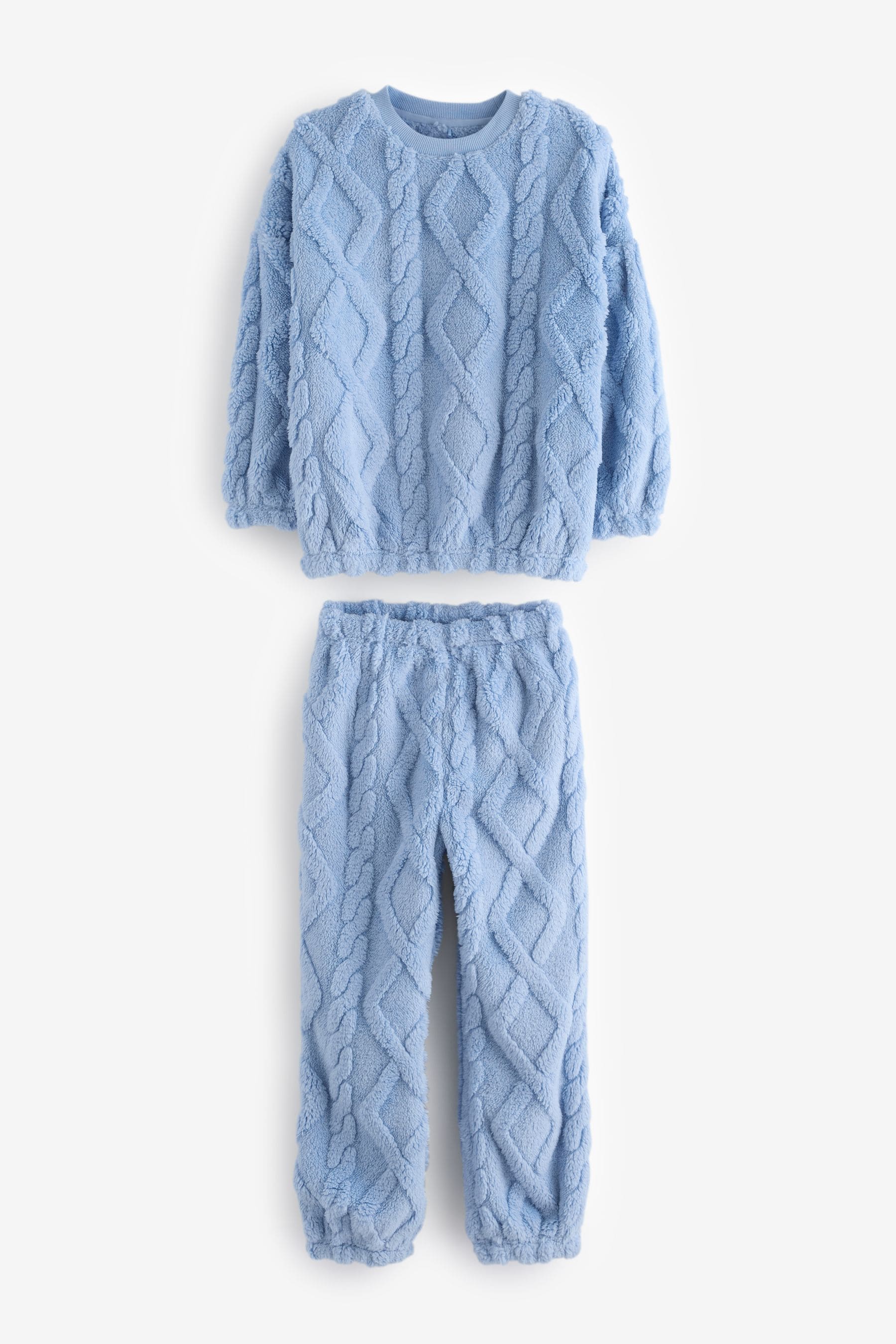 Blue Cable Cosy Fleece Jacquard Pyjamas (3-16yrs)