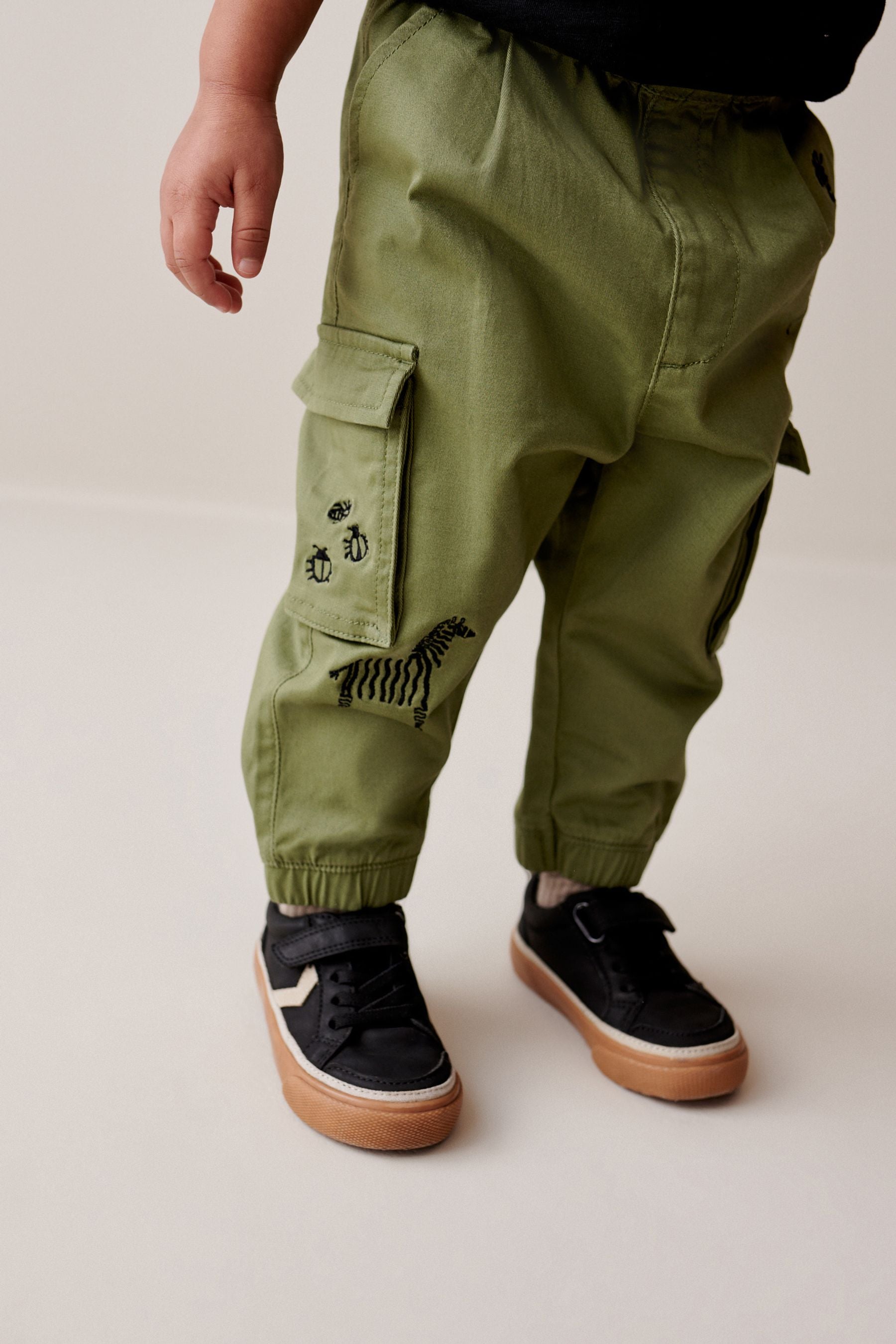 Khaki Green Animals Cargo Trousers (3mths-7yrs)