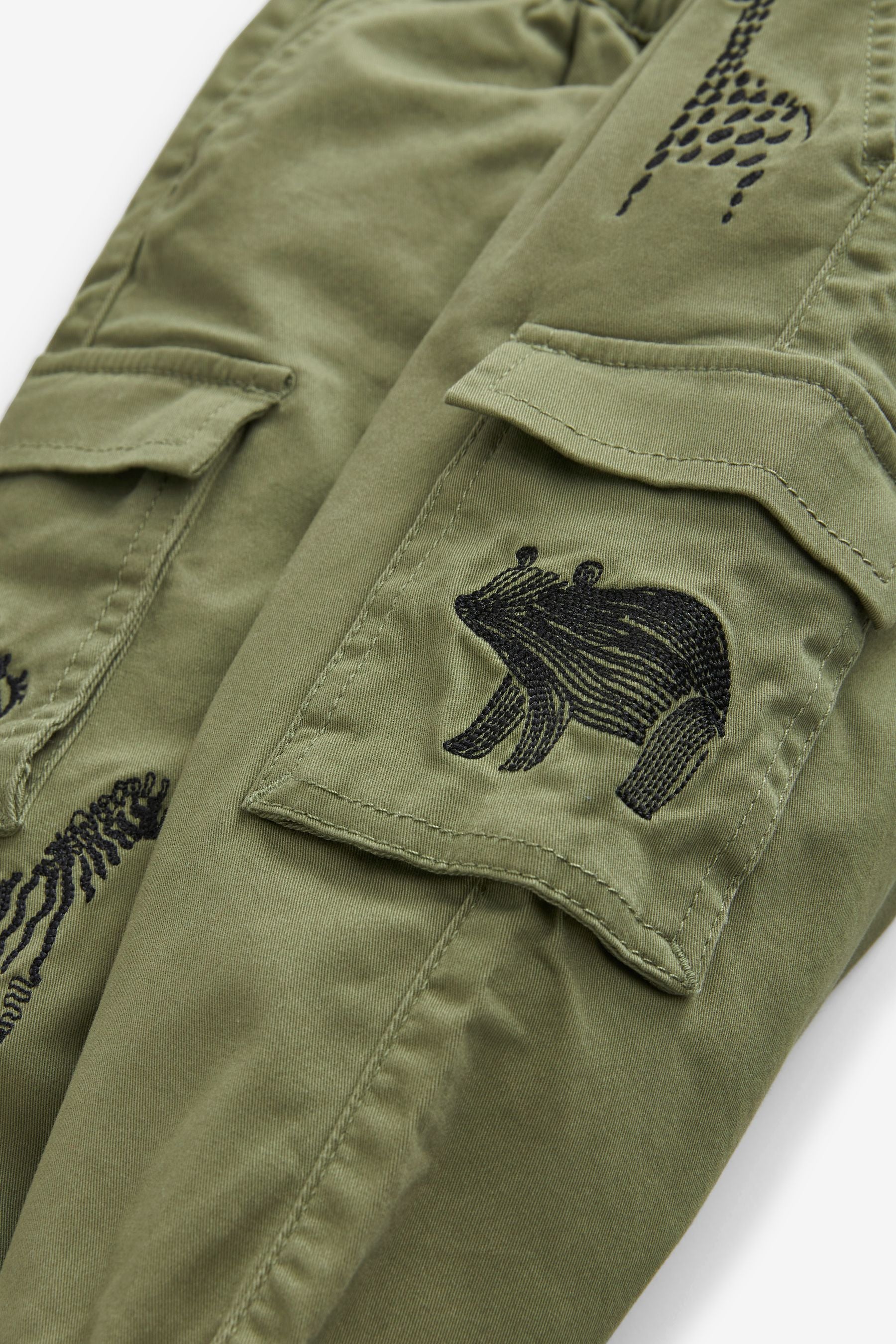 Khaki Green Animals Cargo Trousers (3mths-7yrs)