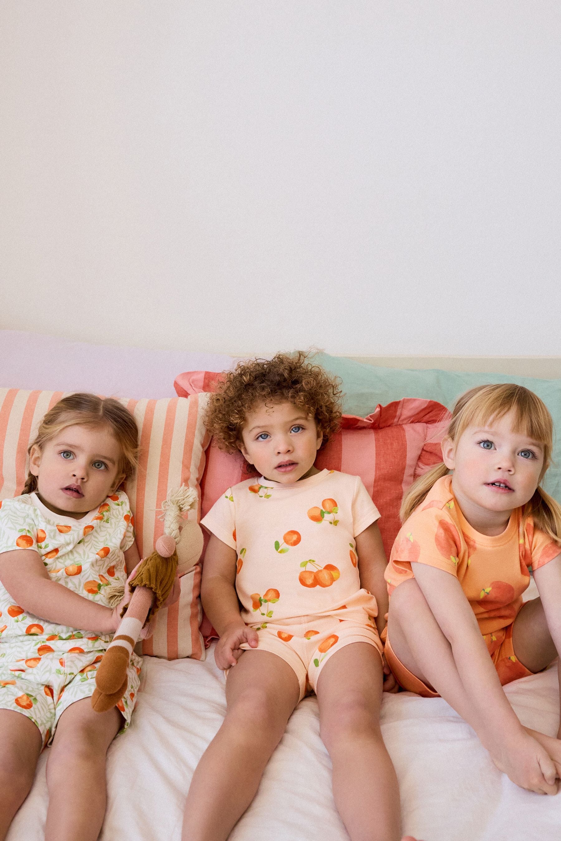 Orange/White Peach Short Pyjamas 3 Pack (9mths-12yrs)