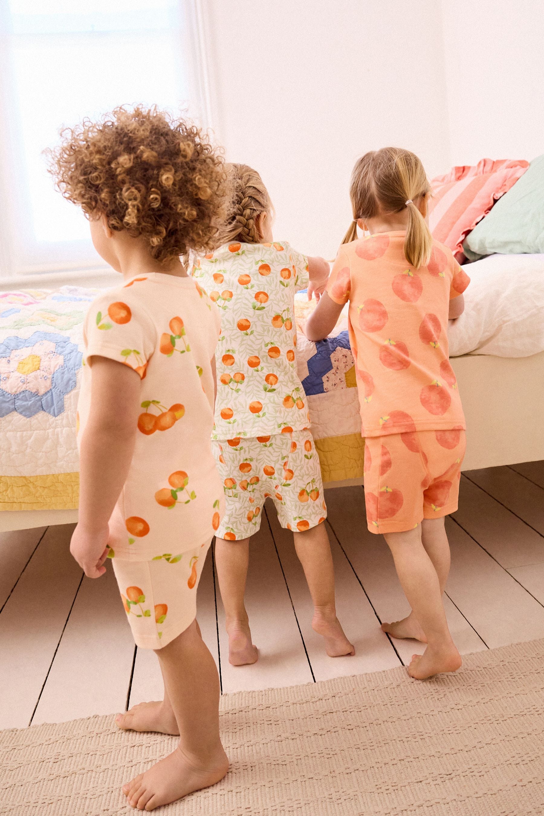 Orange/White Peach Short Pyjamas 3 Pack (9mths-12yrs)