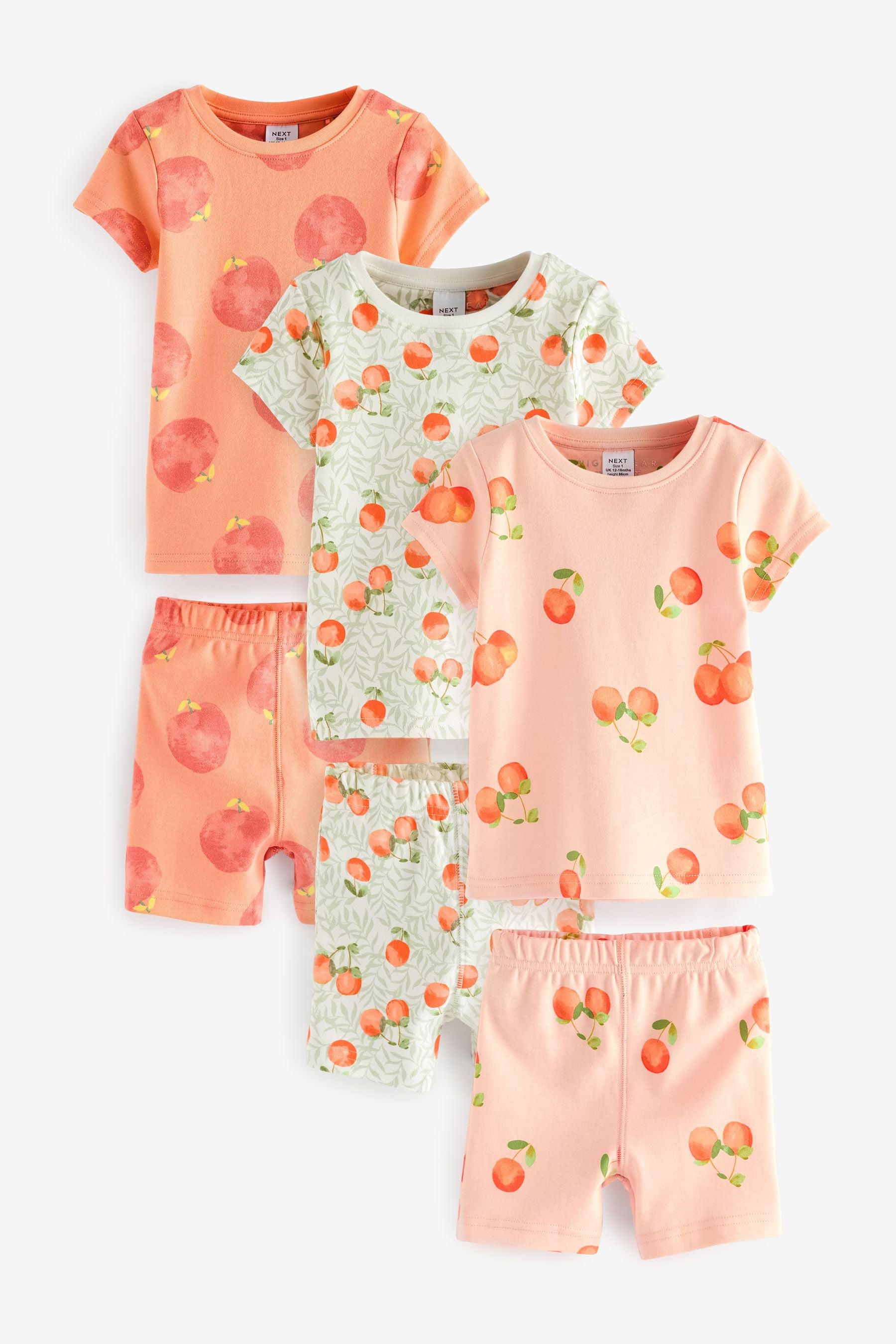 Orange/White Peach Short Pyjamas 3 Pack (9mths-12yrs)