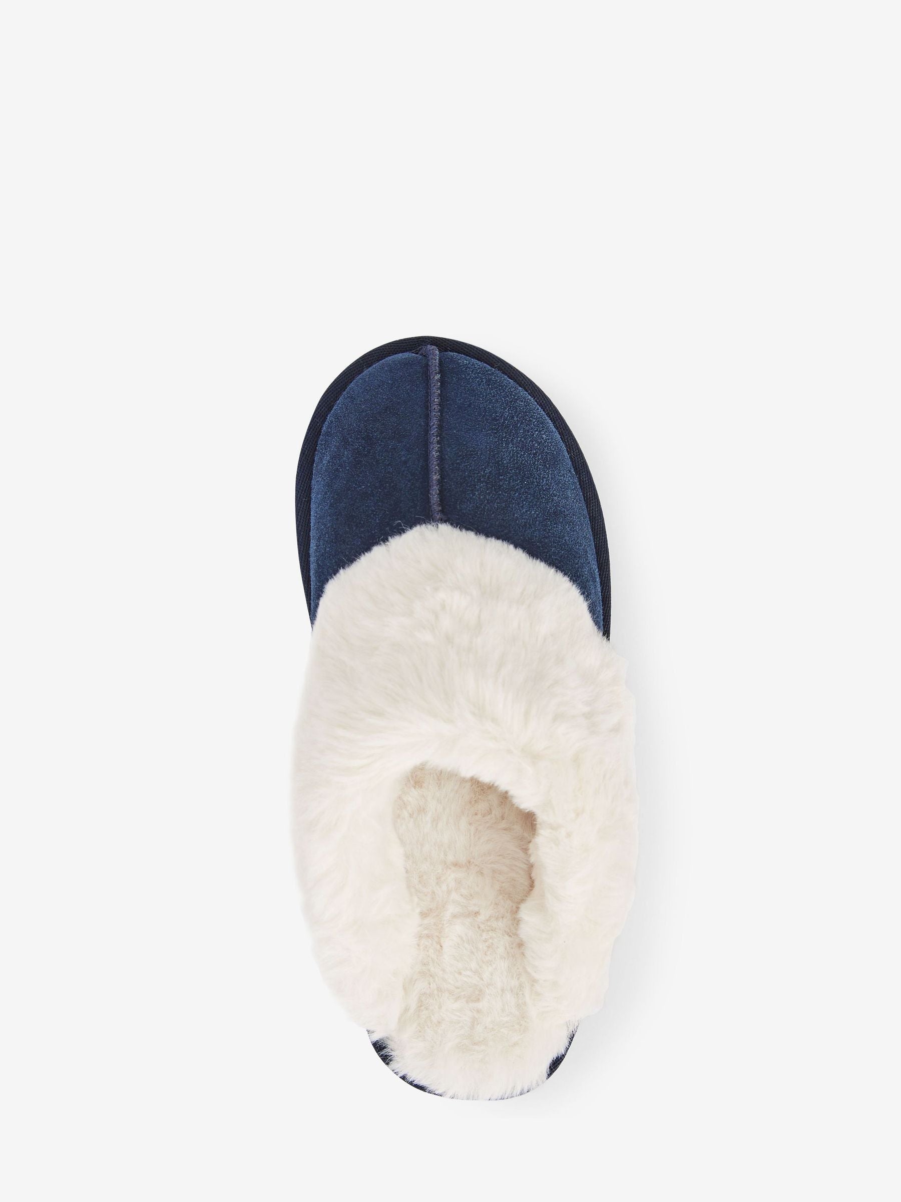 Navy Tiger Print Suede Faux Fur Lined Mule Slippers