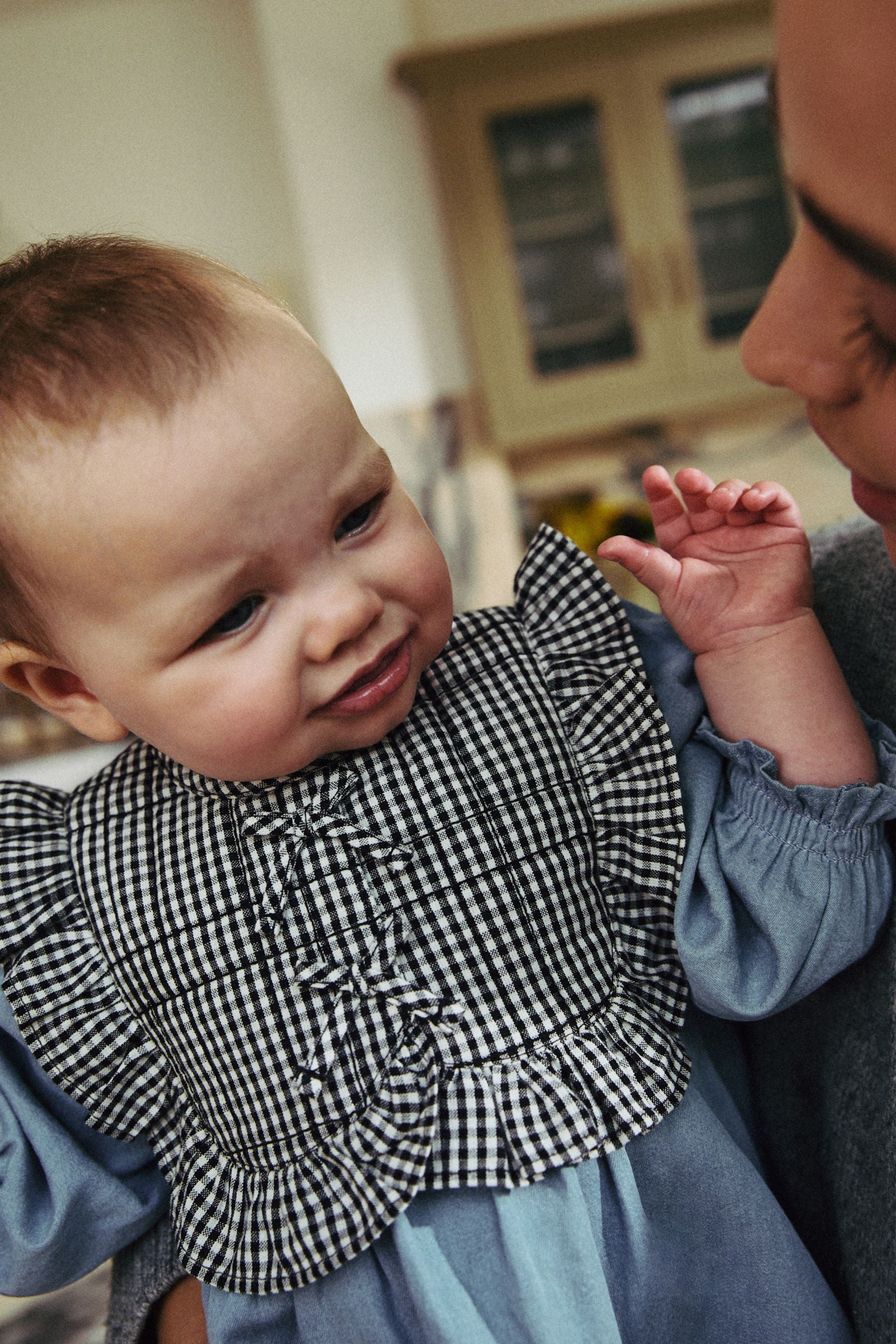 Denim/Gingham Tabbard Woven Dress and Tights Set (0mths-2yrs)