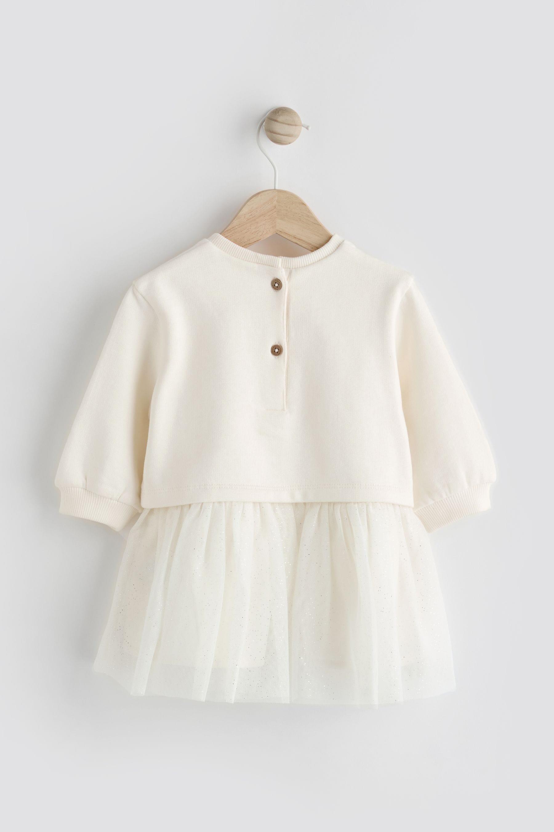 White 2-in-1 Long Sleeve Jumper Sparkle Mesh Dress (0mths-2yrs)