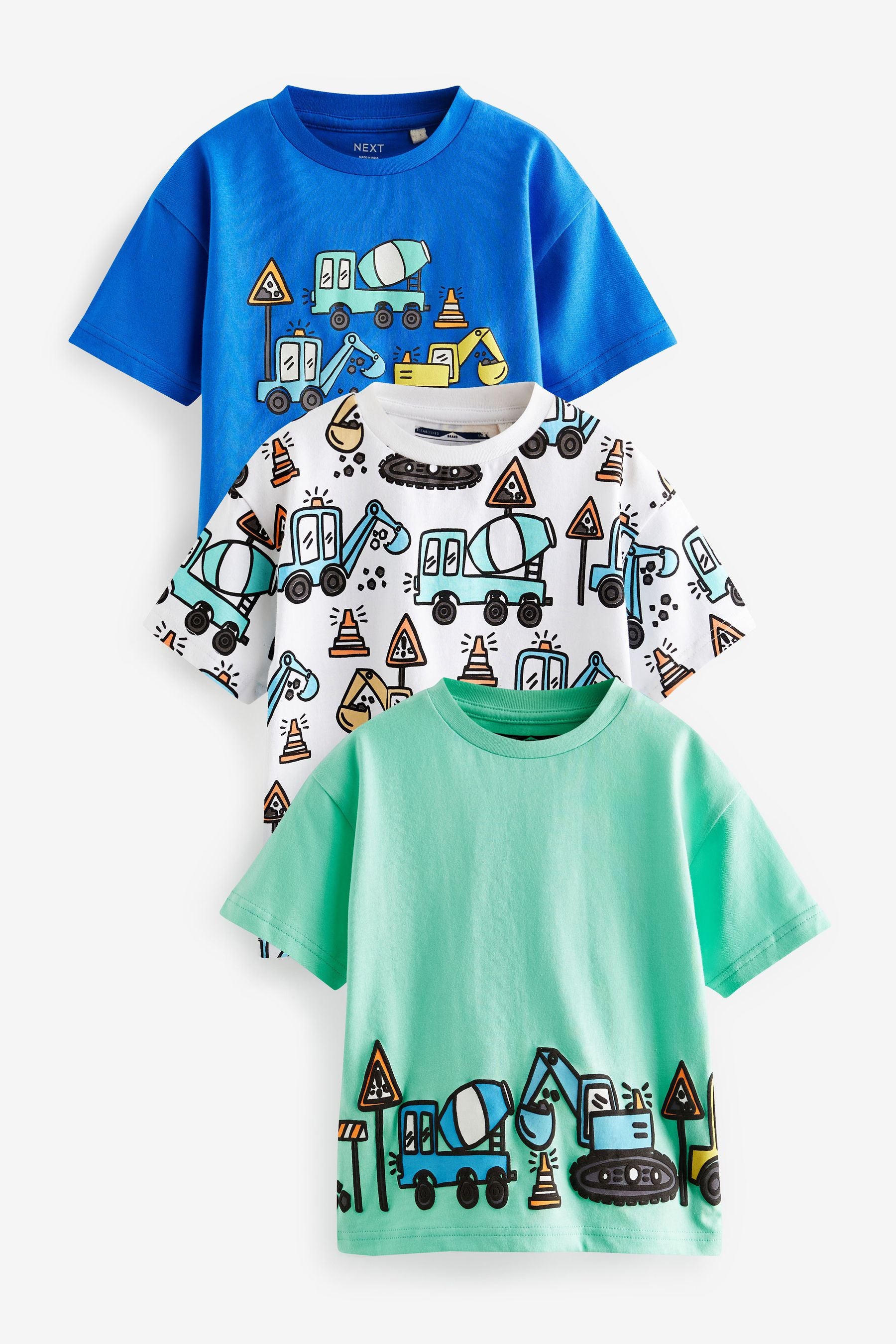 Blue/Green Transport Short Sleeve T-Shirts 3 Pack (3mths-7yrs)