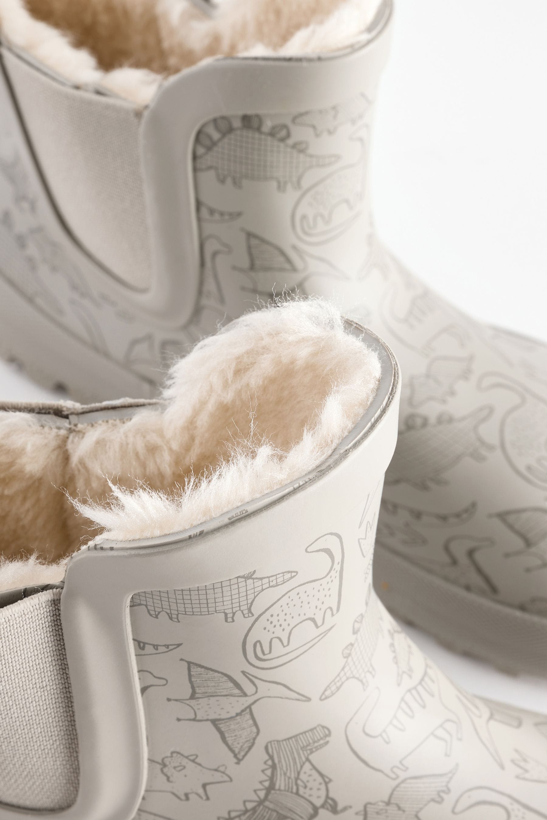 Neutral Dinosaur Warm Lined Ankle Wellies