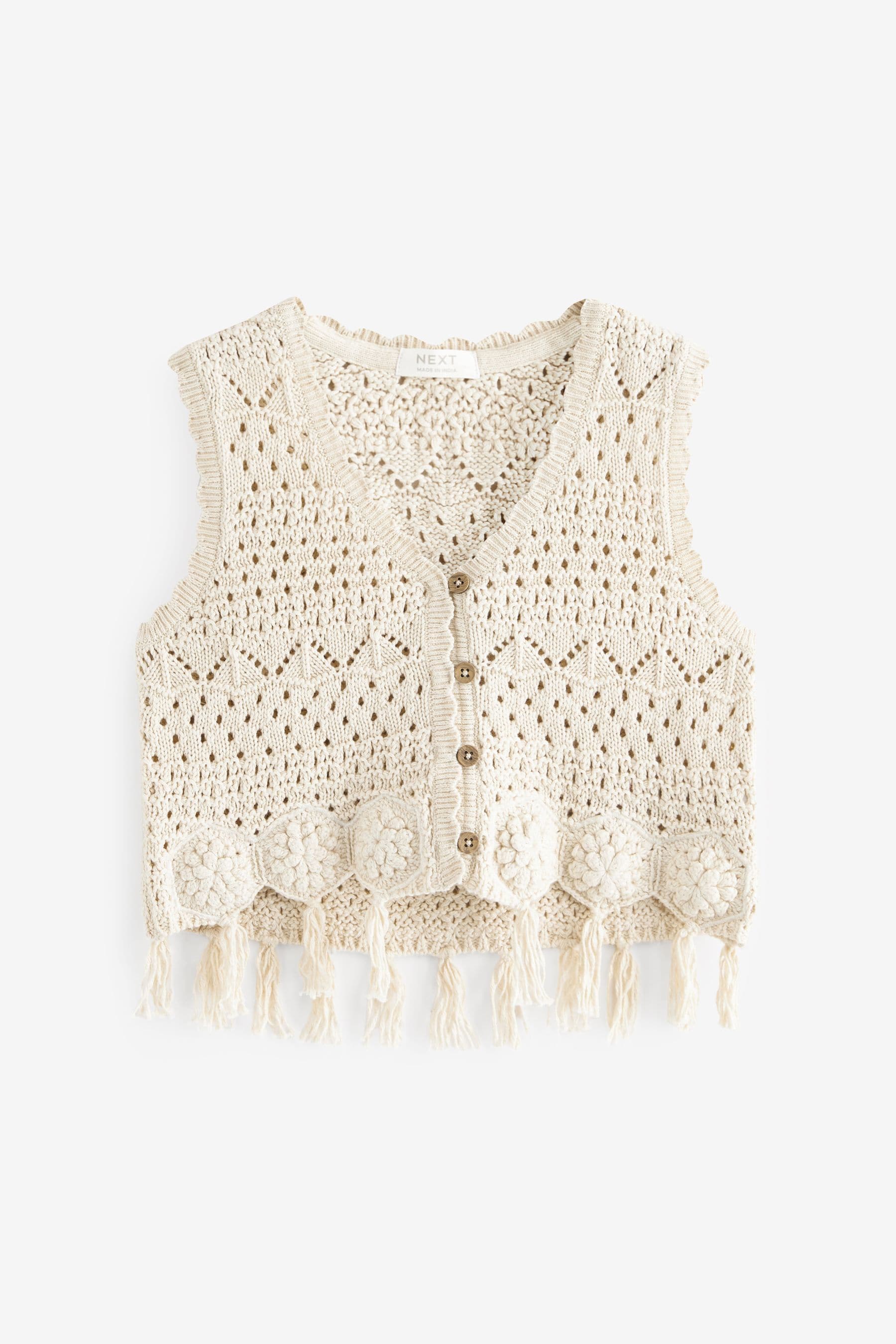 Ecru Knitted Tassle Waistcoat (3-16yrs)