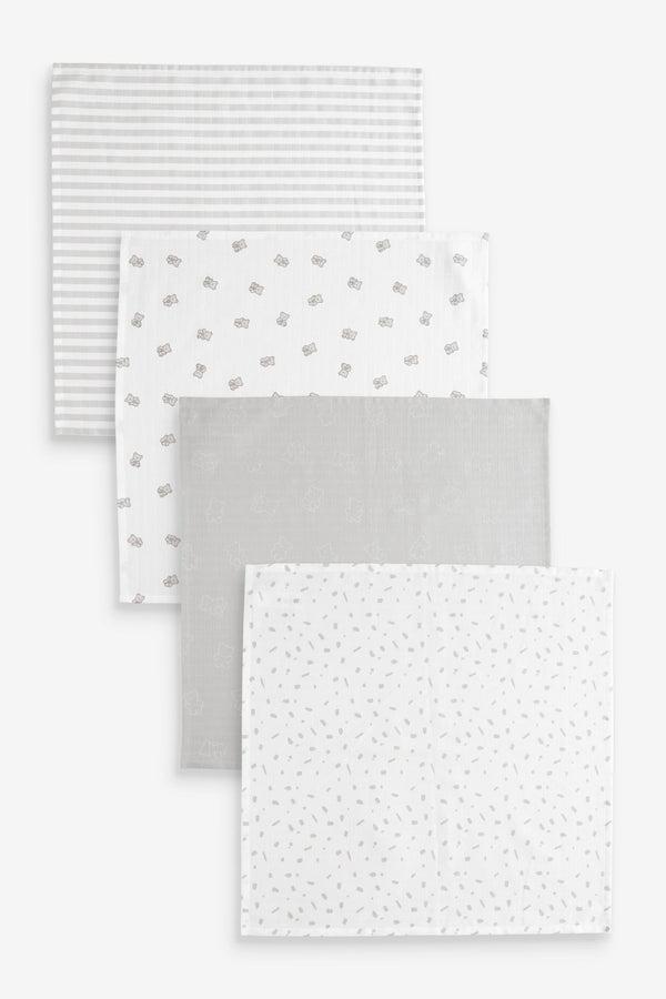 Grey Bear Baby Muslin 100% Cotton Cloths 4 Pack