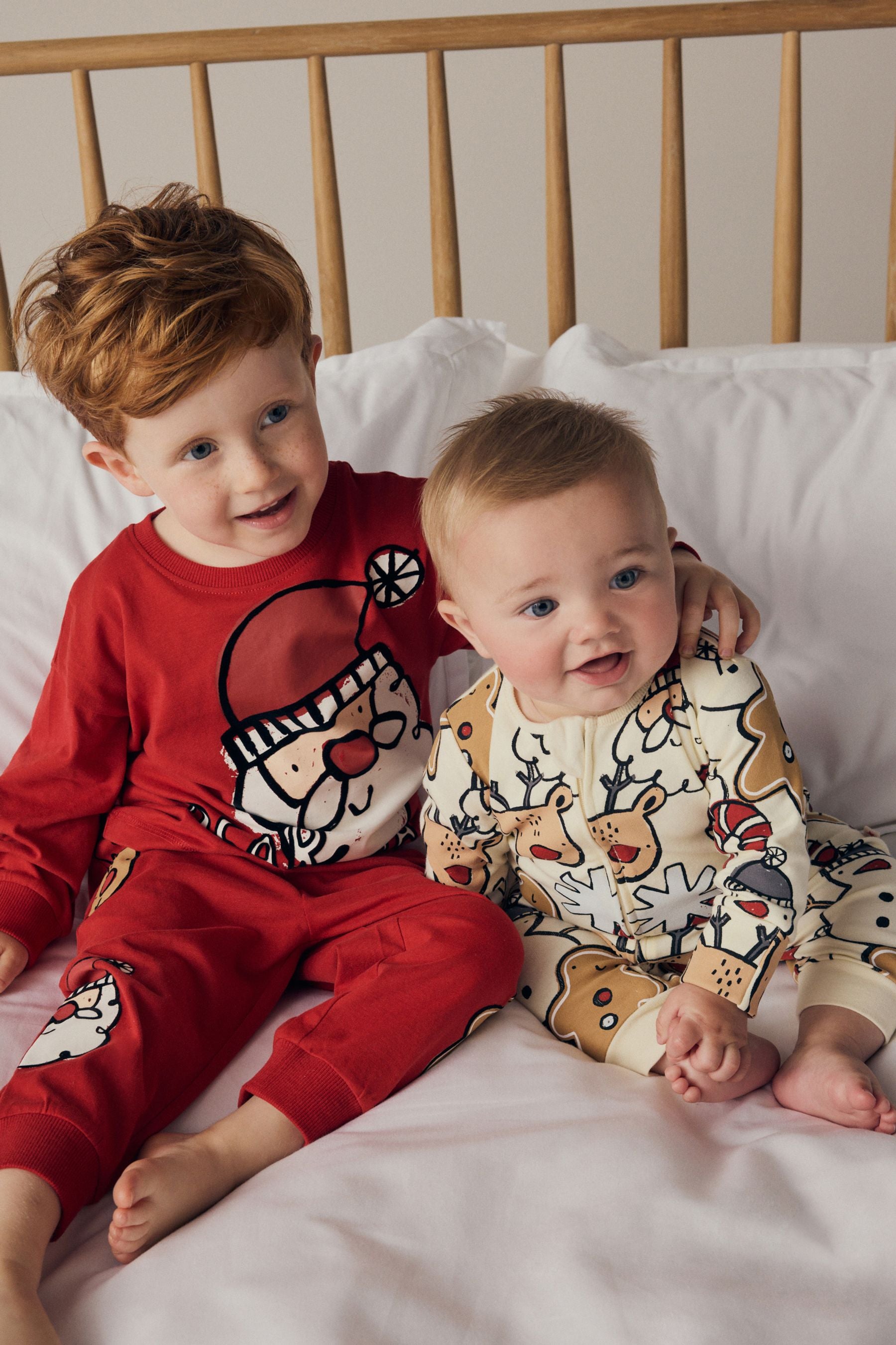 Red Santa Characters 100% Cotton Single Christmas Pyjamas (9mths-12yrs)