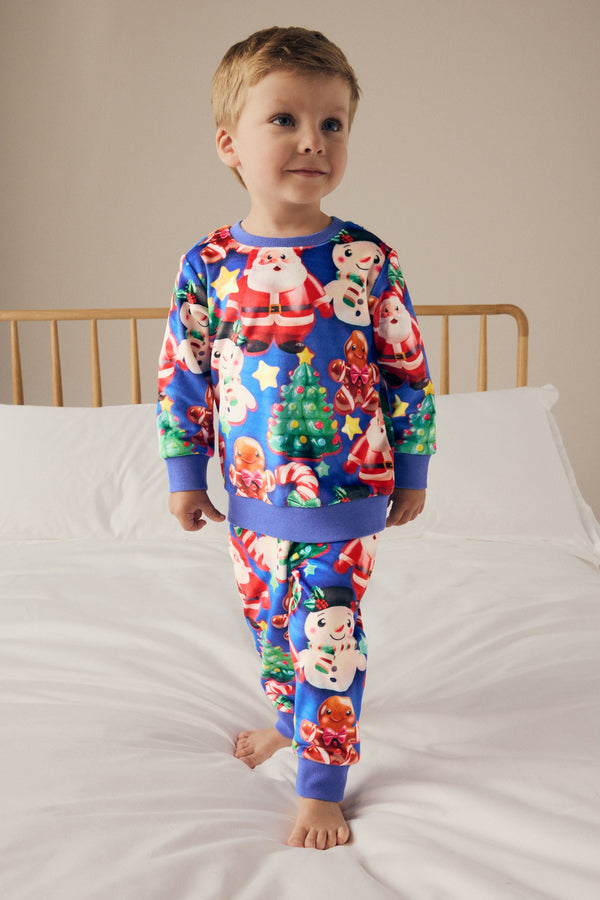 Blue Single Soft Touch Christmas Fleece Pyjamas with Elastane (9mths-16yrs)